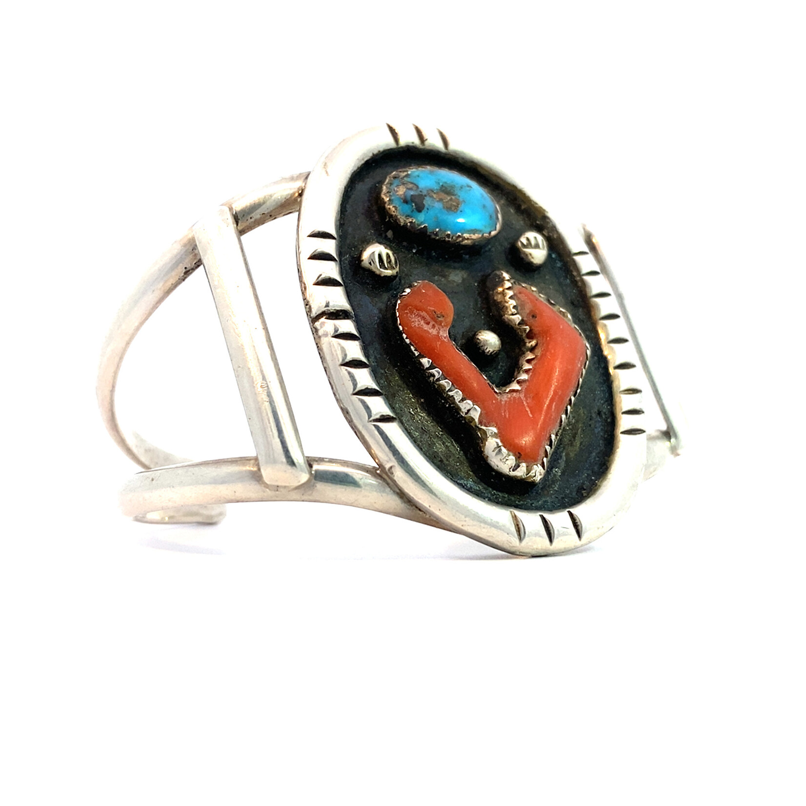 Sterling Silver Red Coral & Turquoise Cuff Daniel Benally