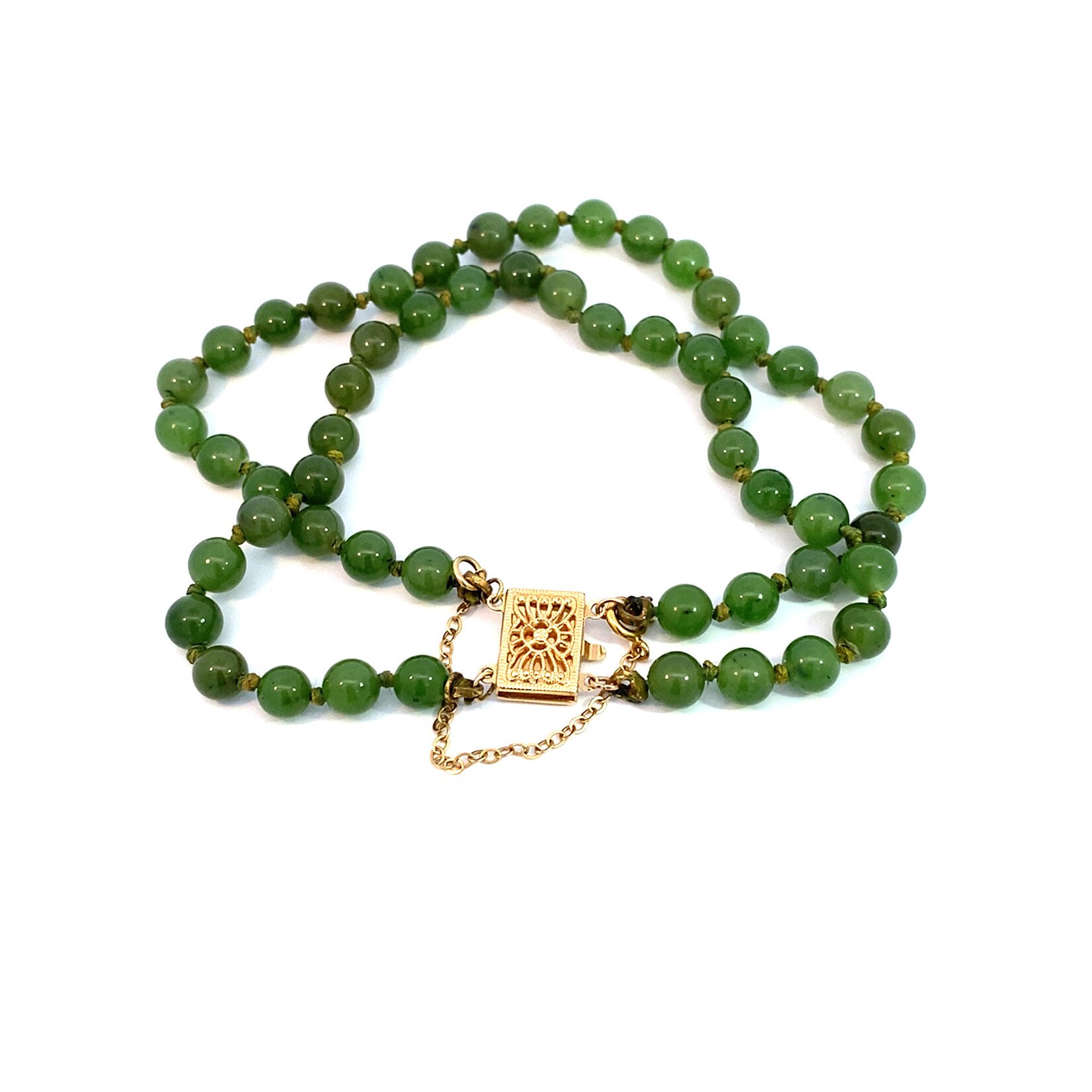 14K Yellow Gold 7" Double Strand Nephrite Jade Bracelet