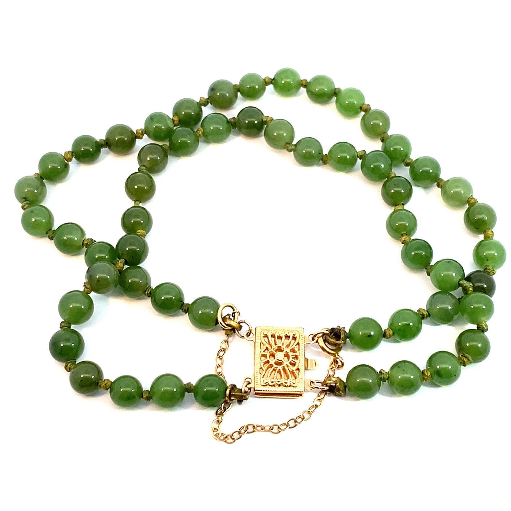 14K Yellow Gold 7" Double Strand Nephrite Jade Bracelet