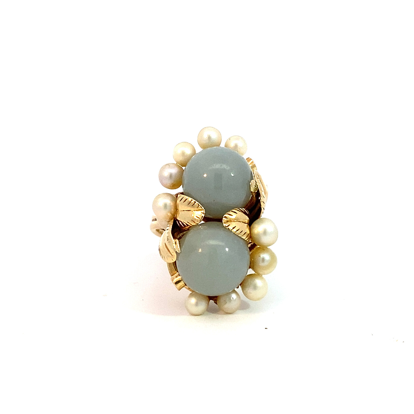 14K Yellow Gold Mings Jade & Pearl Ring size 6