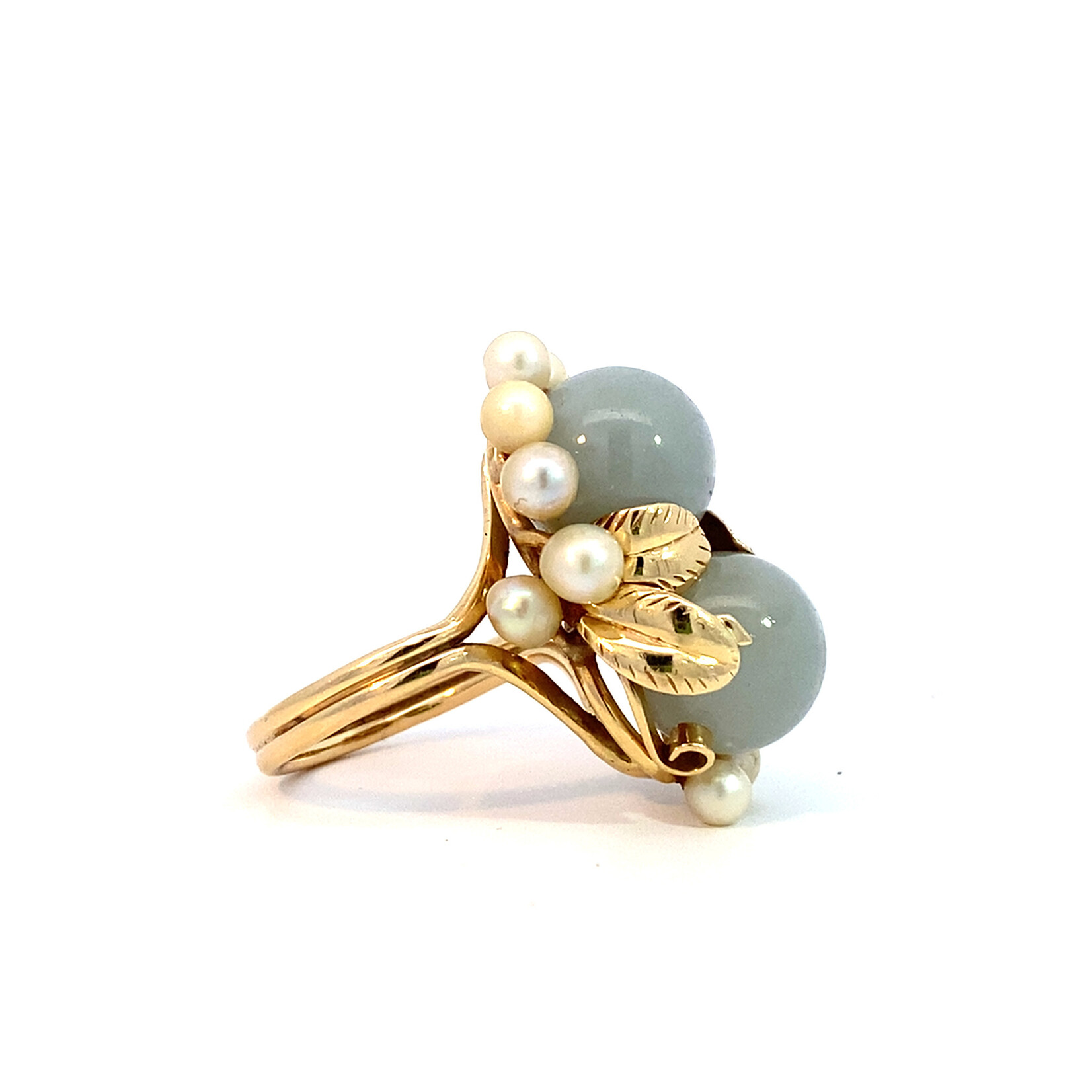 14K Yellow Gold Mings Jade & Pearl Ring sz6
