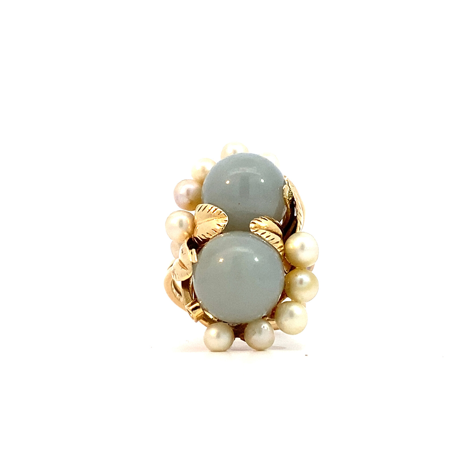 14K Yellow Gold Mings Jade & Pearl Ring size 6