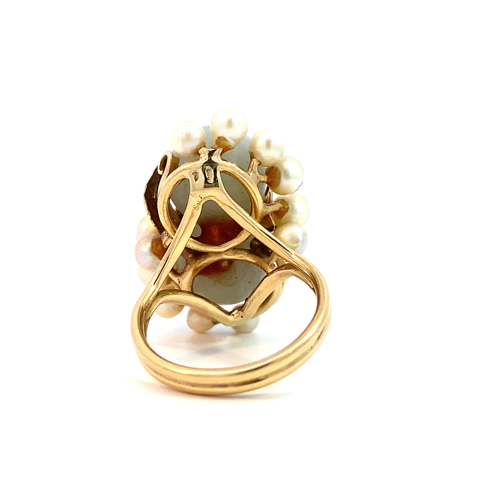 14K Yellow Gold Mings Jade & Pearl Ring size 6