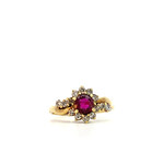 14K Yellow Gold Ruby with Diamond Halo Ring sz6 D+/-.28ctw