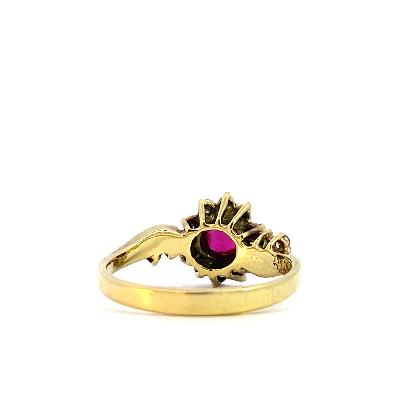 14K Yellow Gold Ruby with Diamond Halo Ring sz6 D+/-.28ctw
