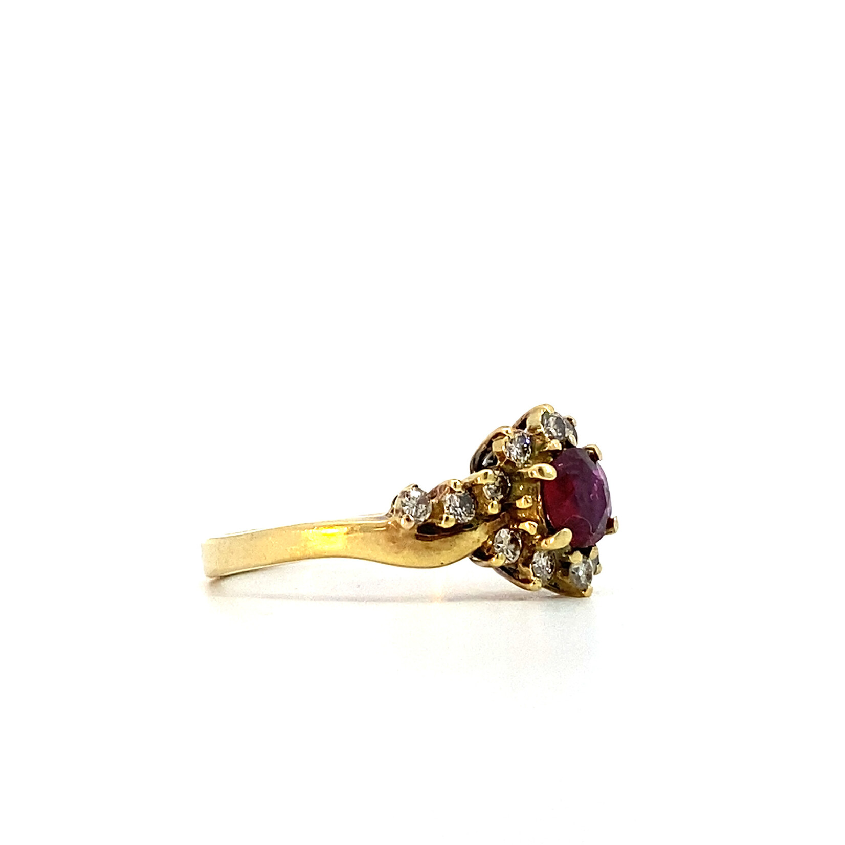 14K Yellow Gold Ruby with Diamond Halo Ring sz6 D+/-.28ctw