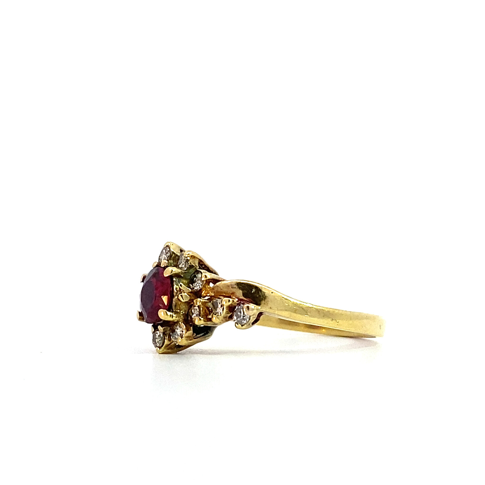 14K Yellow Gold Ruby with Diamond Halo Ring sz6 D+/-.28ctw