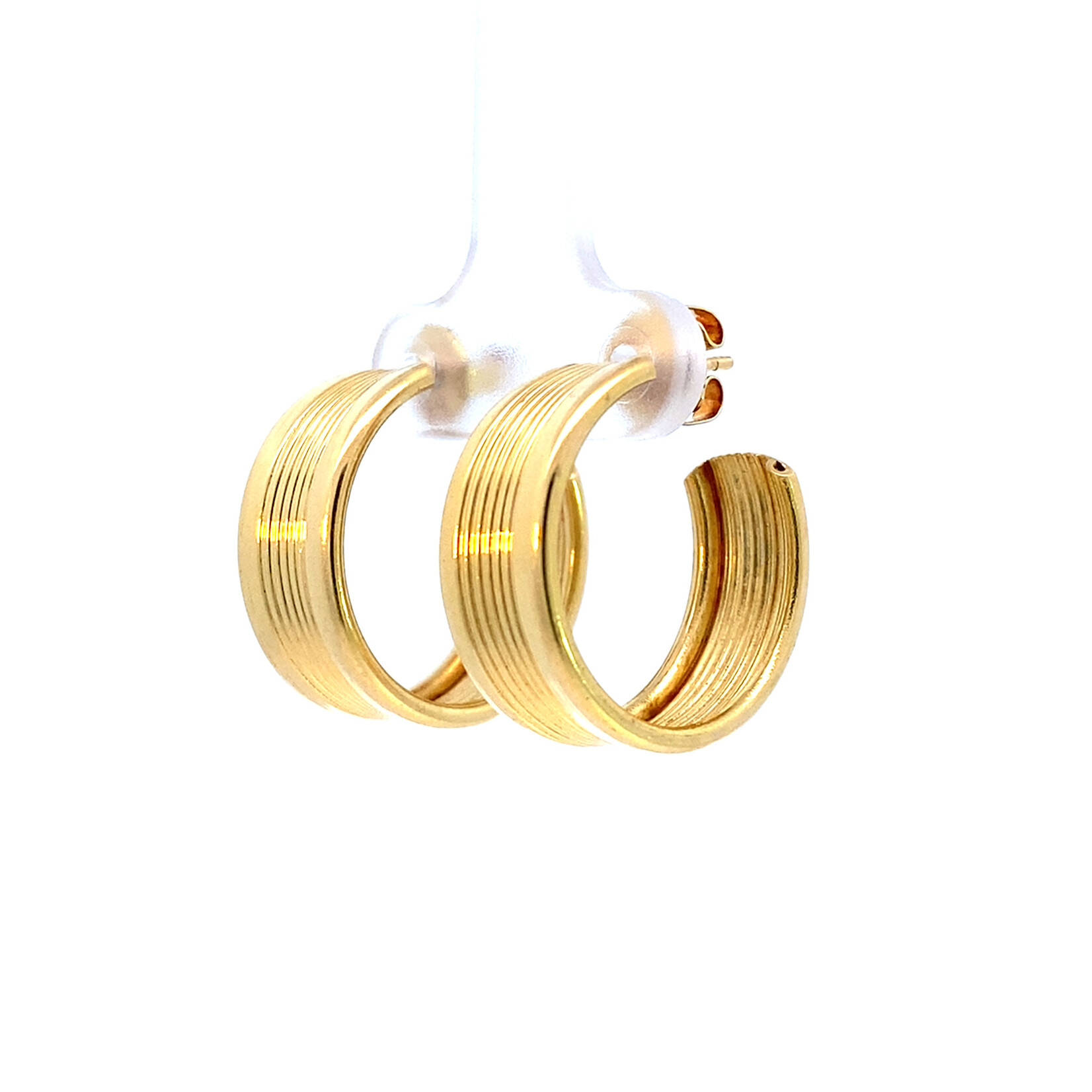 18K Yellow Gold 21mm Grooved Hoops