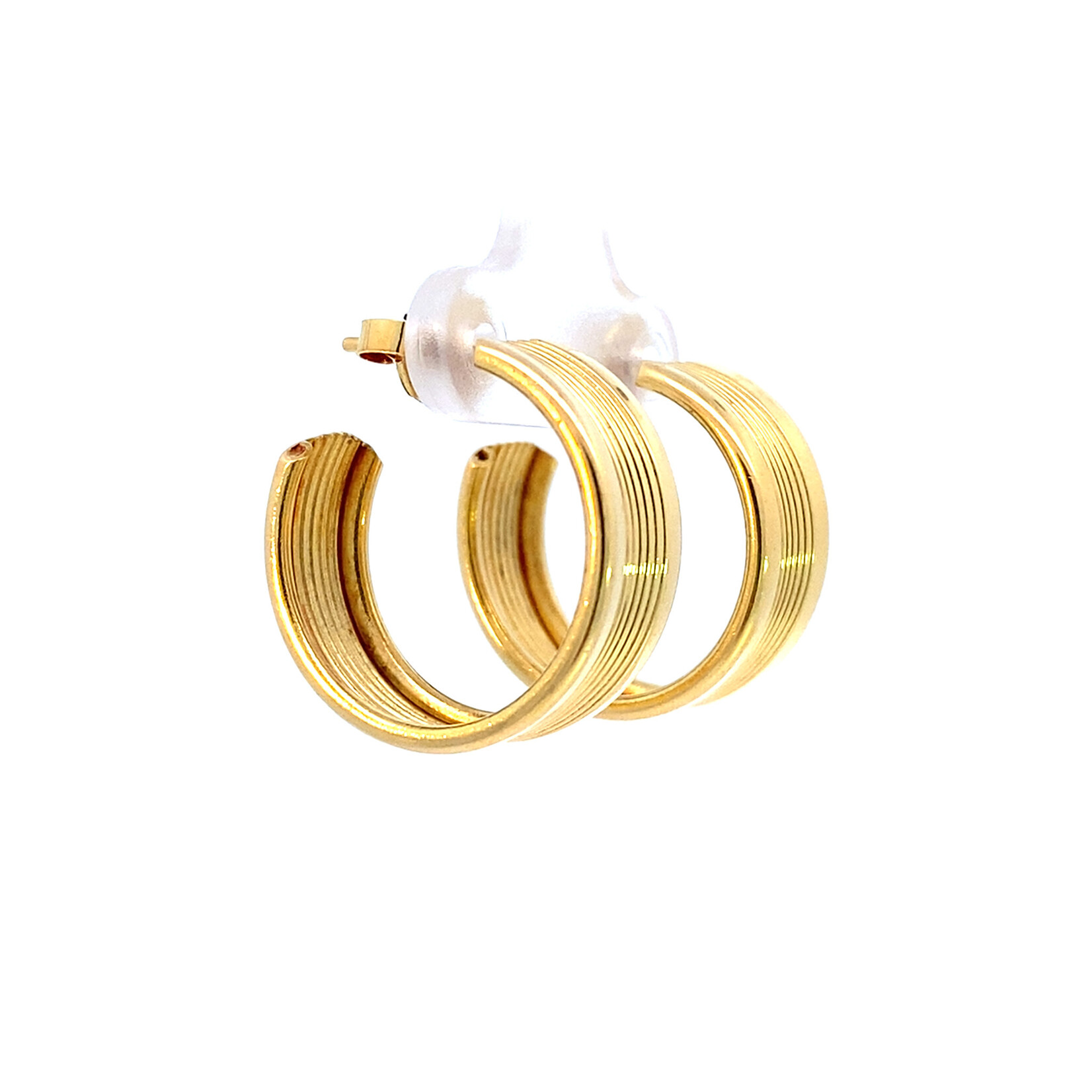 18K Yellow Gold 21mm Grooved Hoops