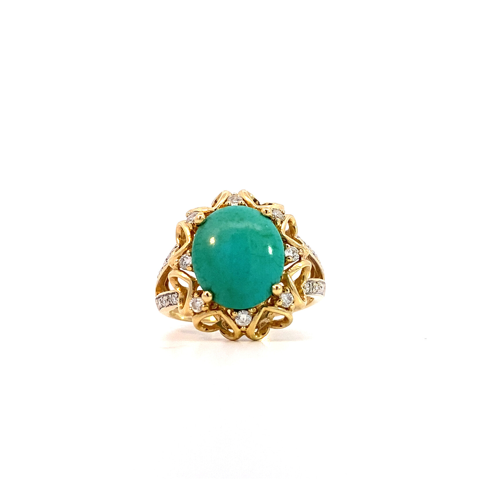 14K Yellow Gold Turquoise & Diamond ring sz6.75 D+/-.20tw LeVian Robbins Egg Blue