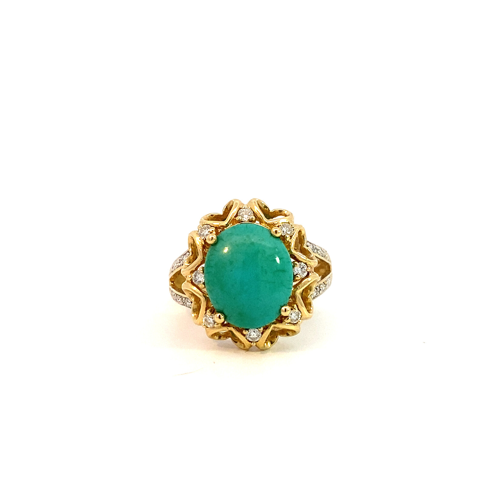 14K Yellow Gold Turquoise & Diamond ring sz6.75 D+/-.20tw LeVian Robbins Egg Blue