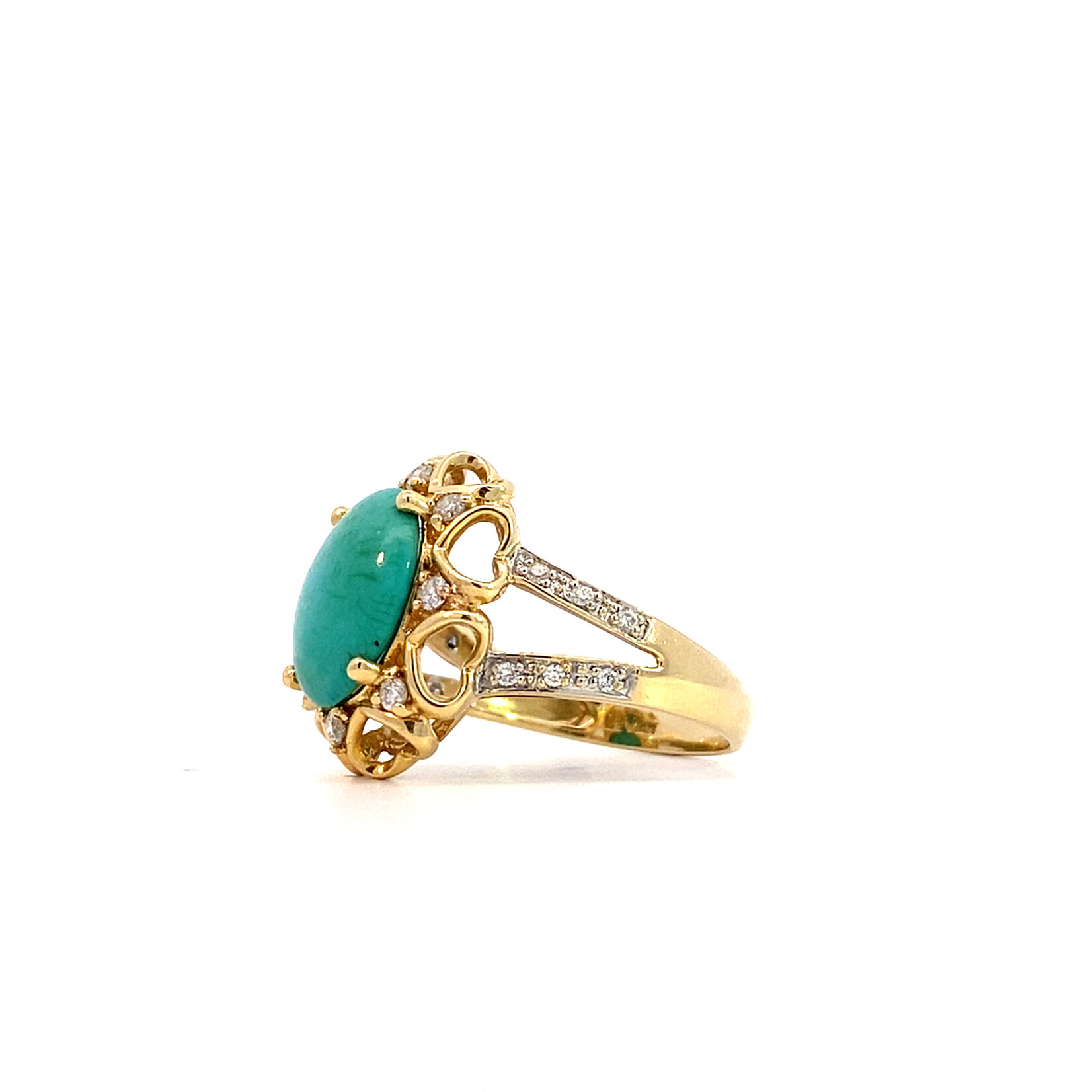 14K Yellow Gold Turquoise & Diamond ring sz6.75 D+/-.20tw LeVian Robbins Egg Blue