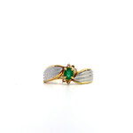 18K Two Tone Emerald & Diamond Ring sz6