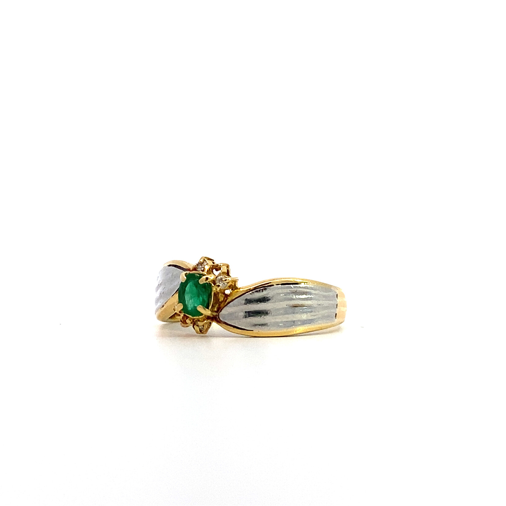18K Two Tone Emerald & Diamond Ring sz6