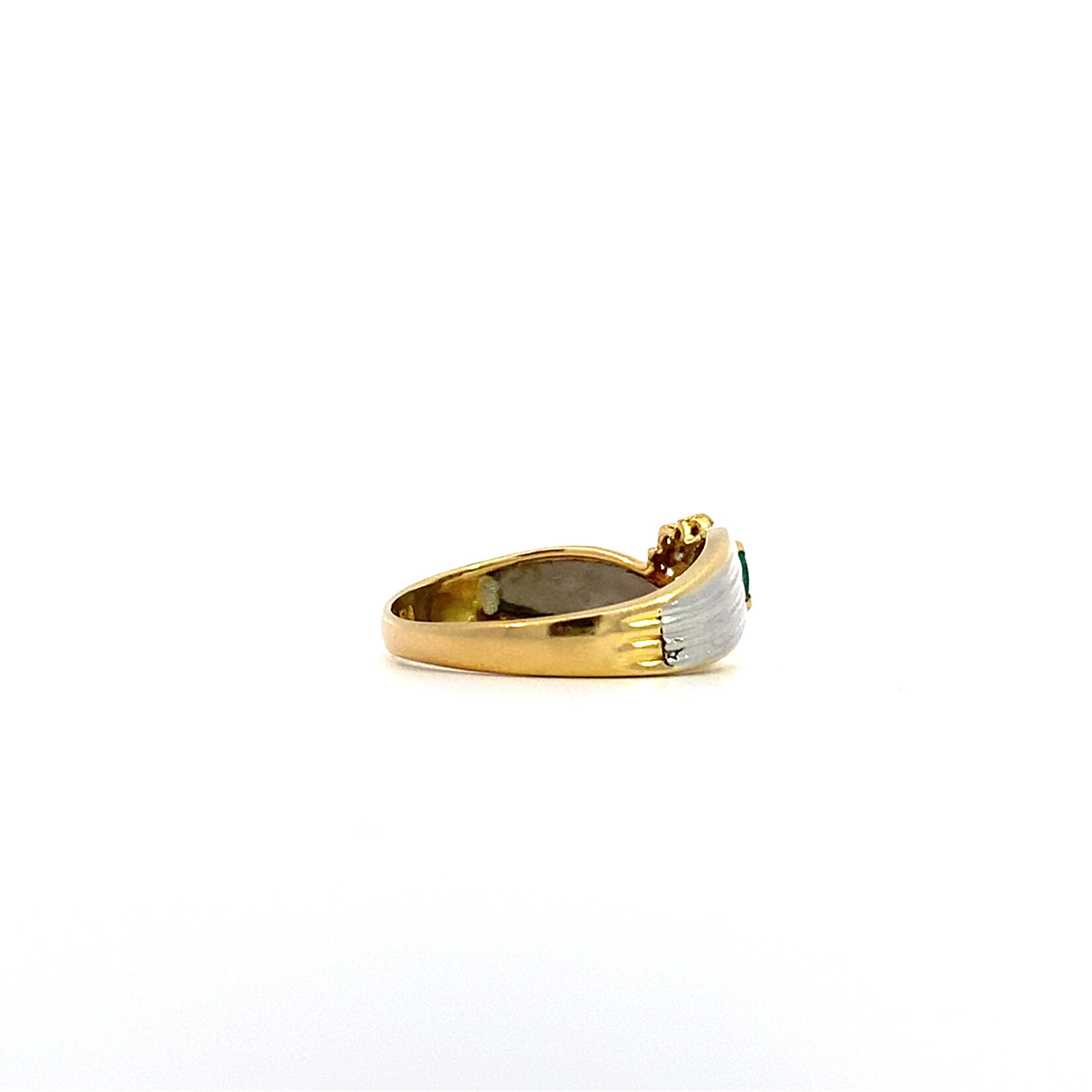 18K Two Tone Emerald & Diamond Ring sz6