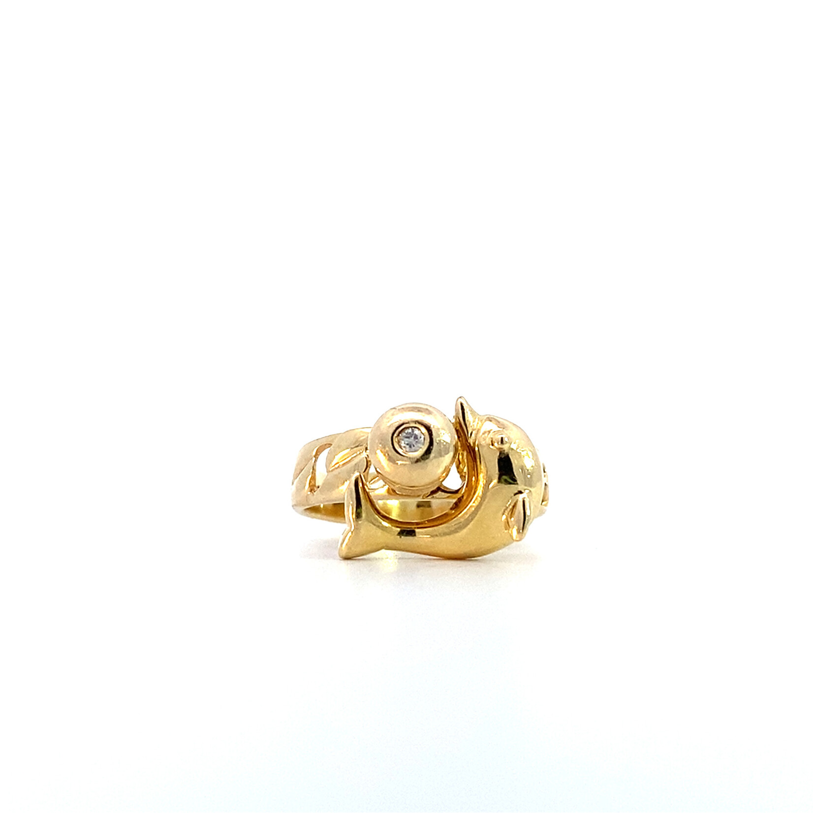 14K Yellow Gold Spinner Dolphin Diamond Ring sz3.5