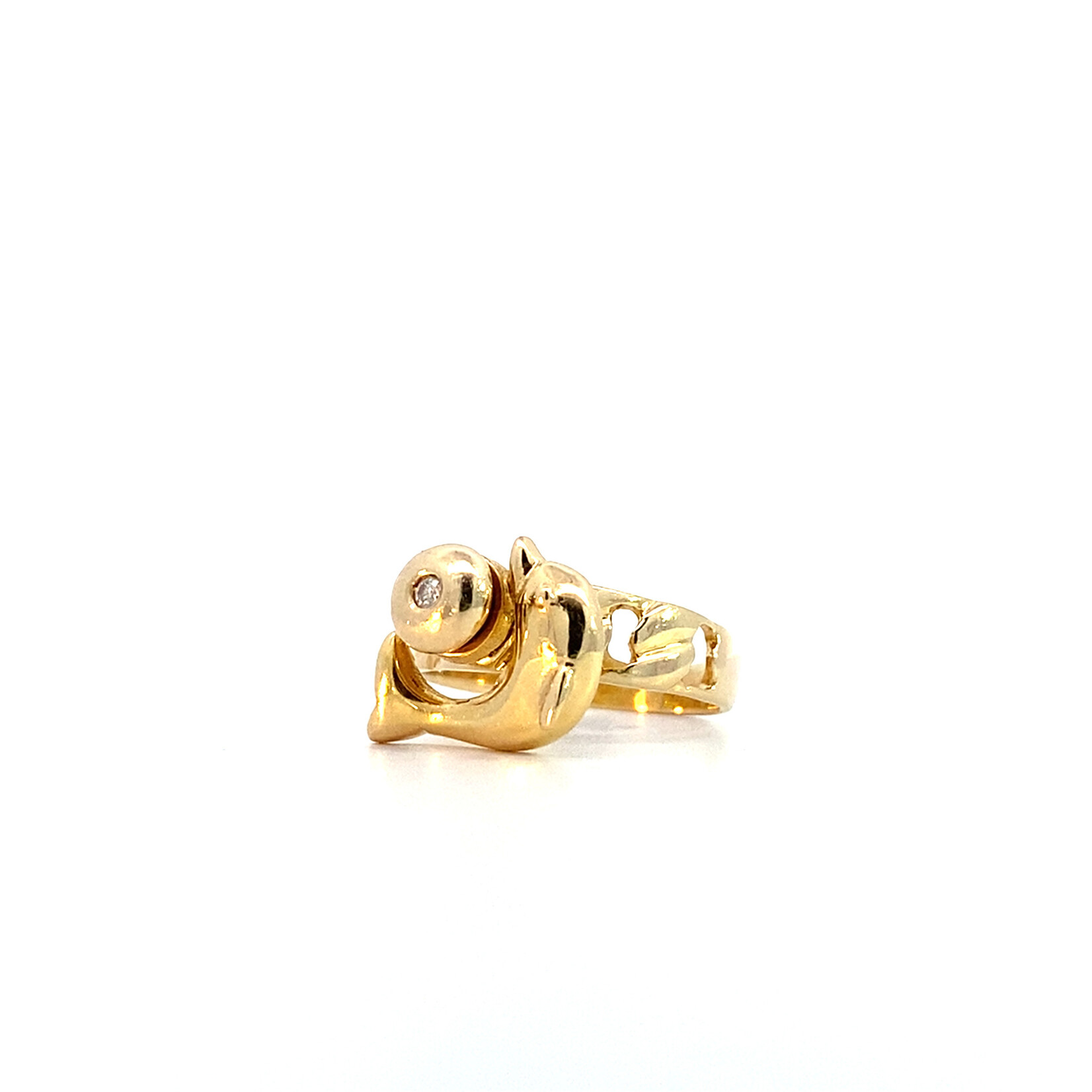 14K Yellow Gold Spinner Dolphin Diamond Ring size 3.5