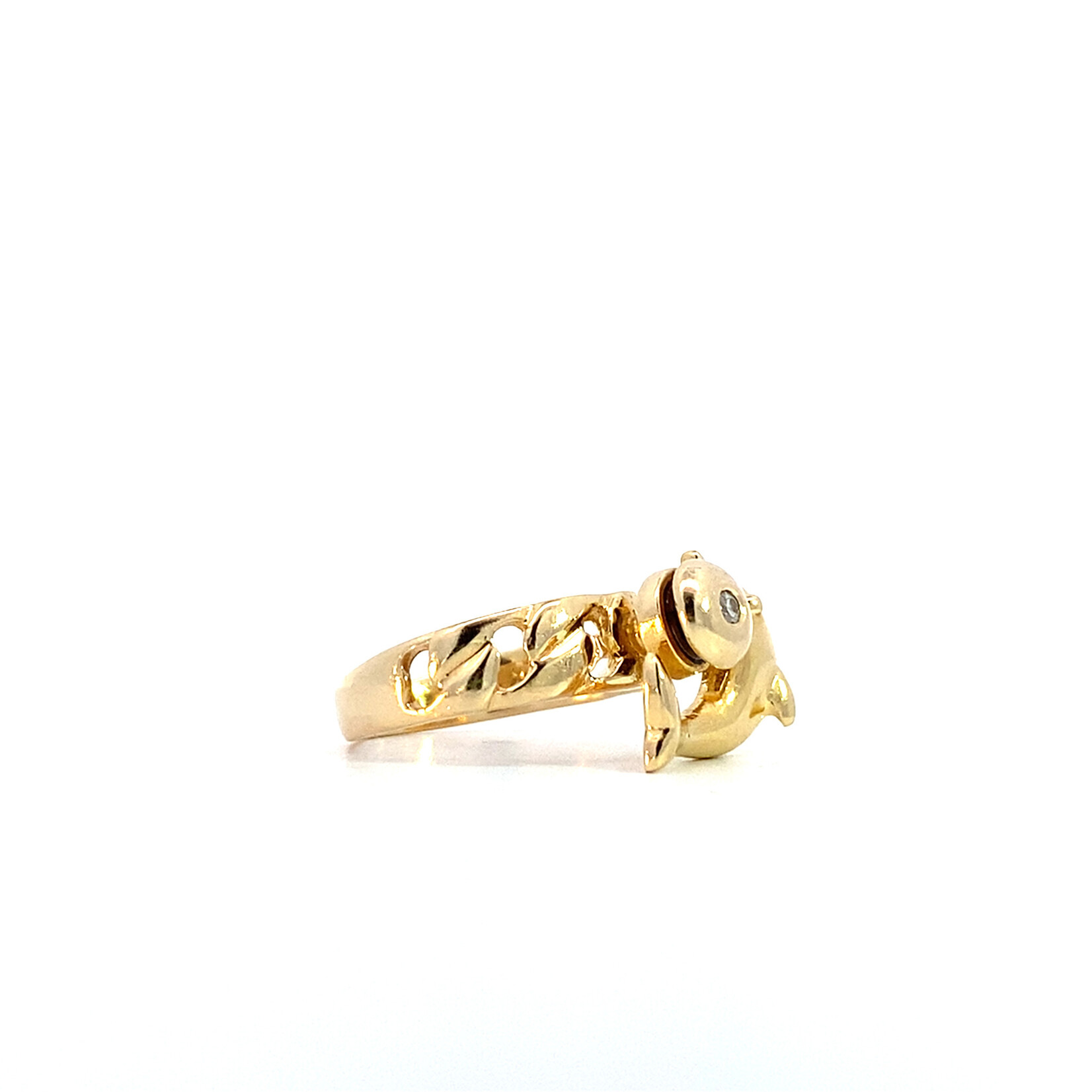 14K Yellow Gold Spinner Dolphin Diamond Ring size 3.5
