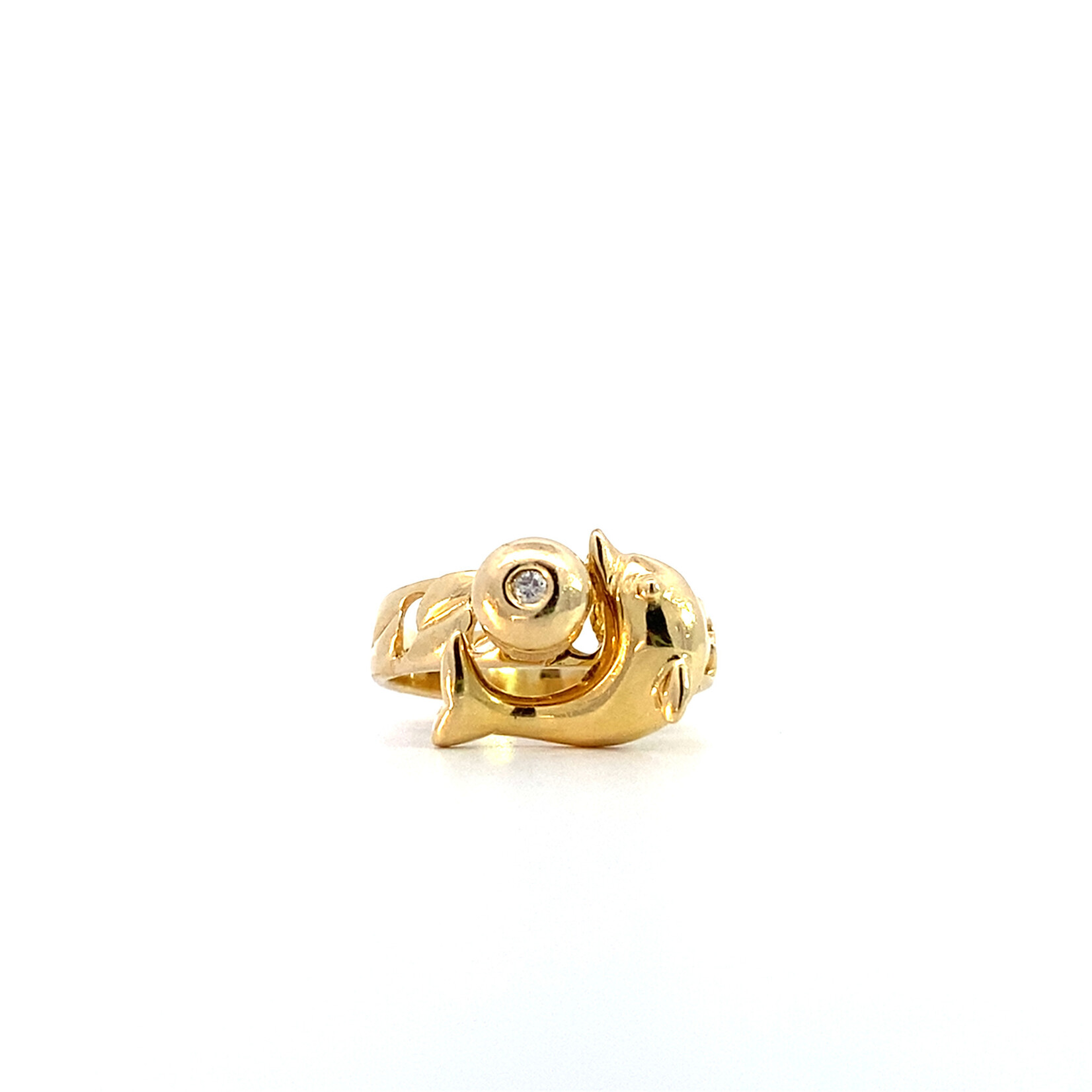 14K Yellow Gold Spinner Dolphin Diamond Ring size 3.5