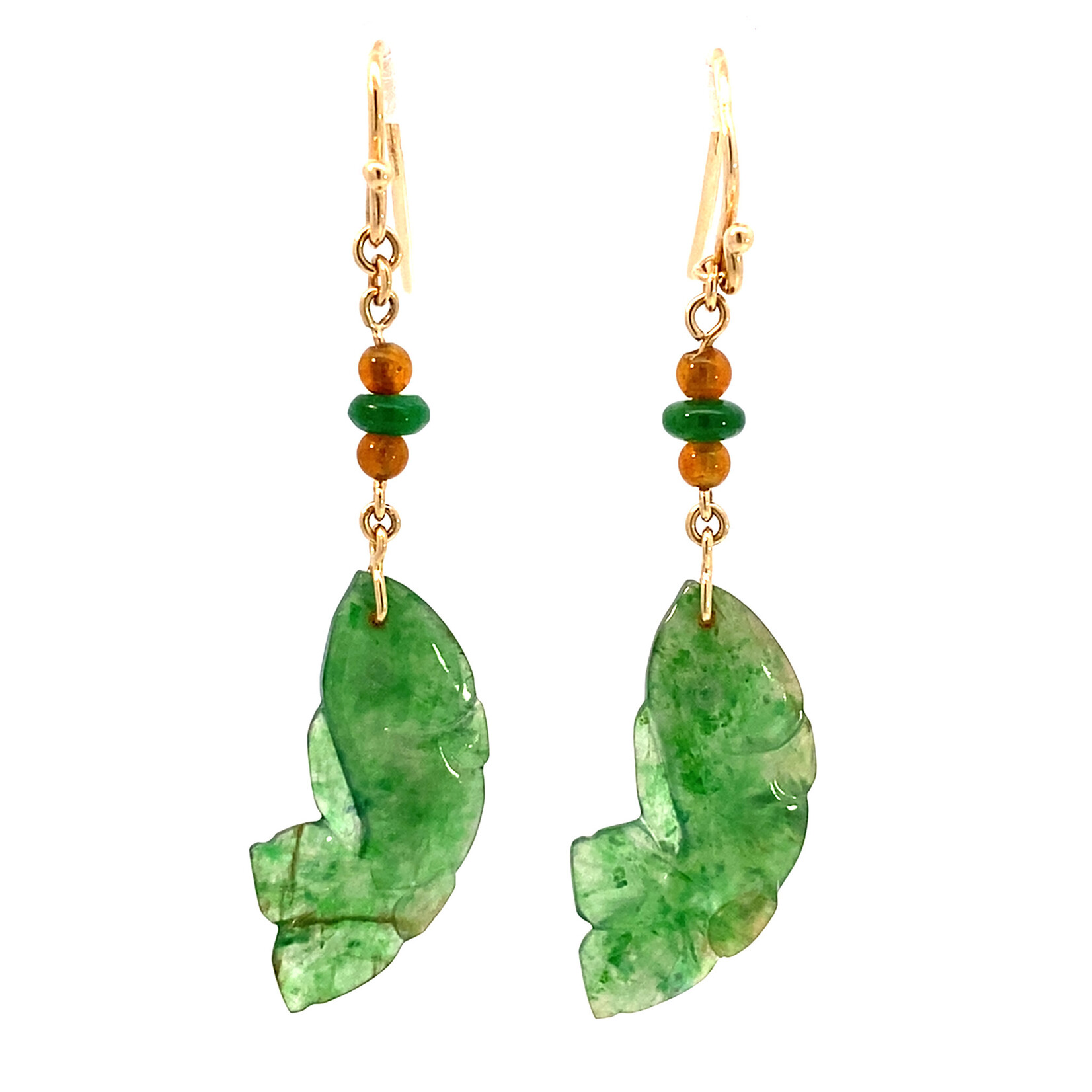 18K Yellow Gold Jade Koi Fish Earrings