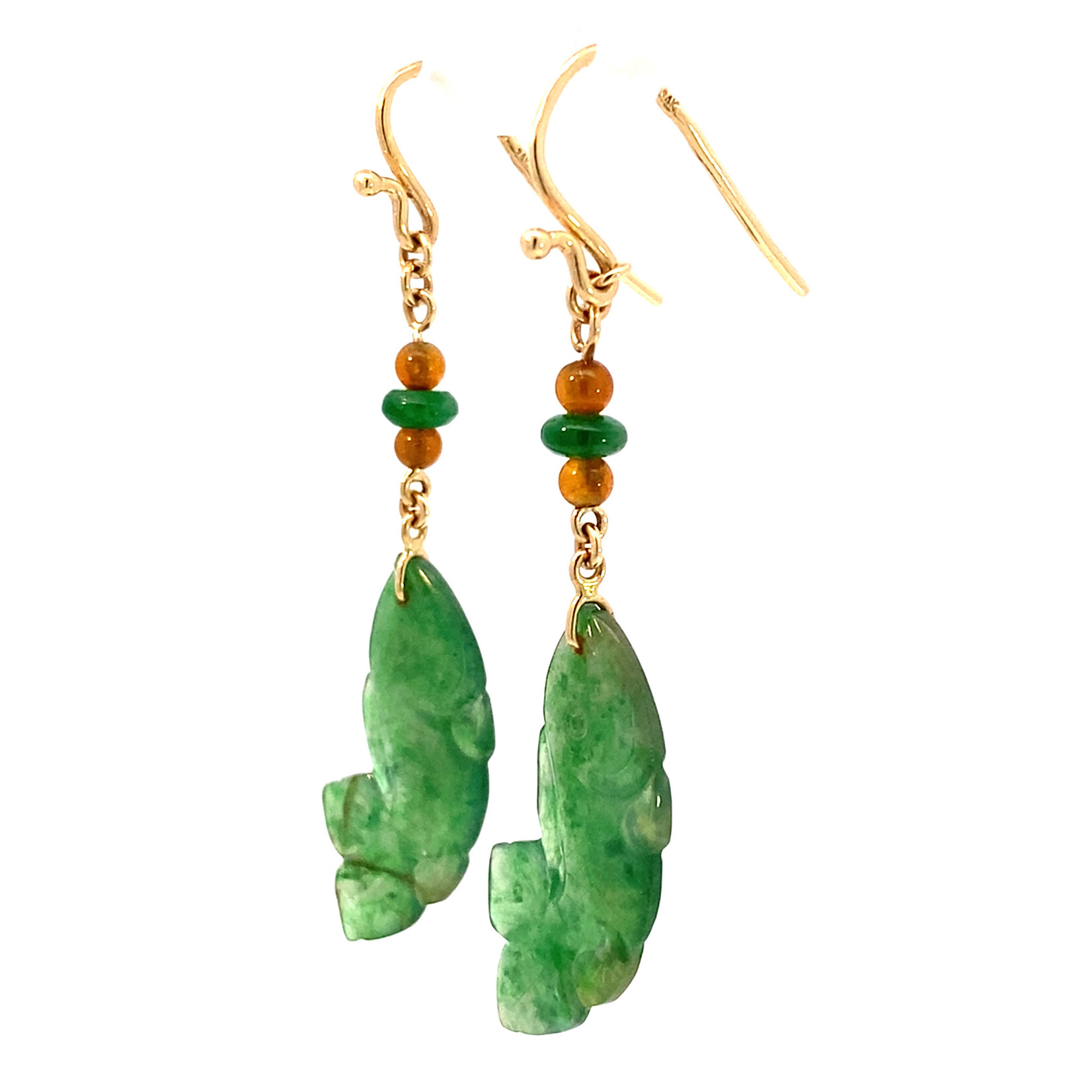 18K Yellow Gold Jade Koi Fish Earrings