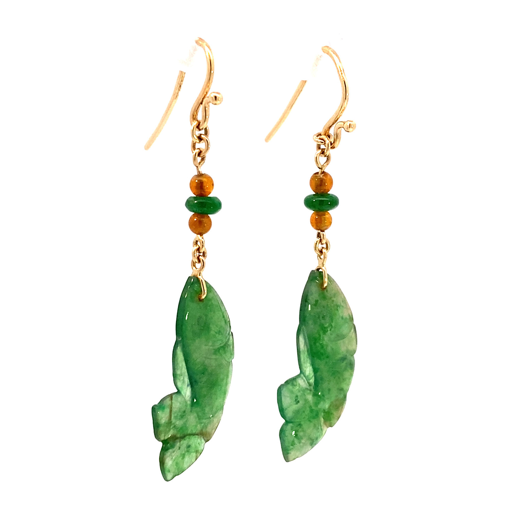 18K Yellow Gold Jade Koi Fish Earrings