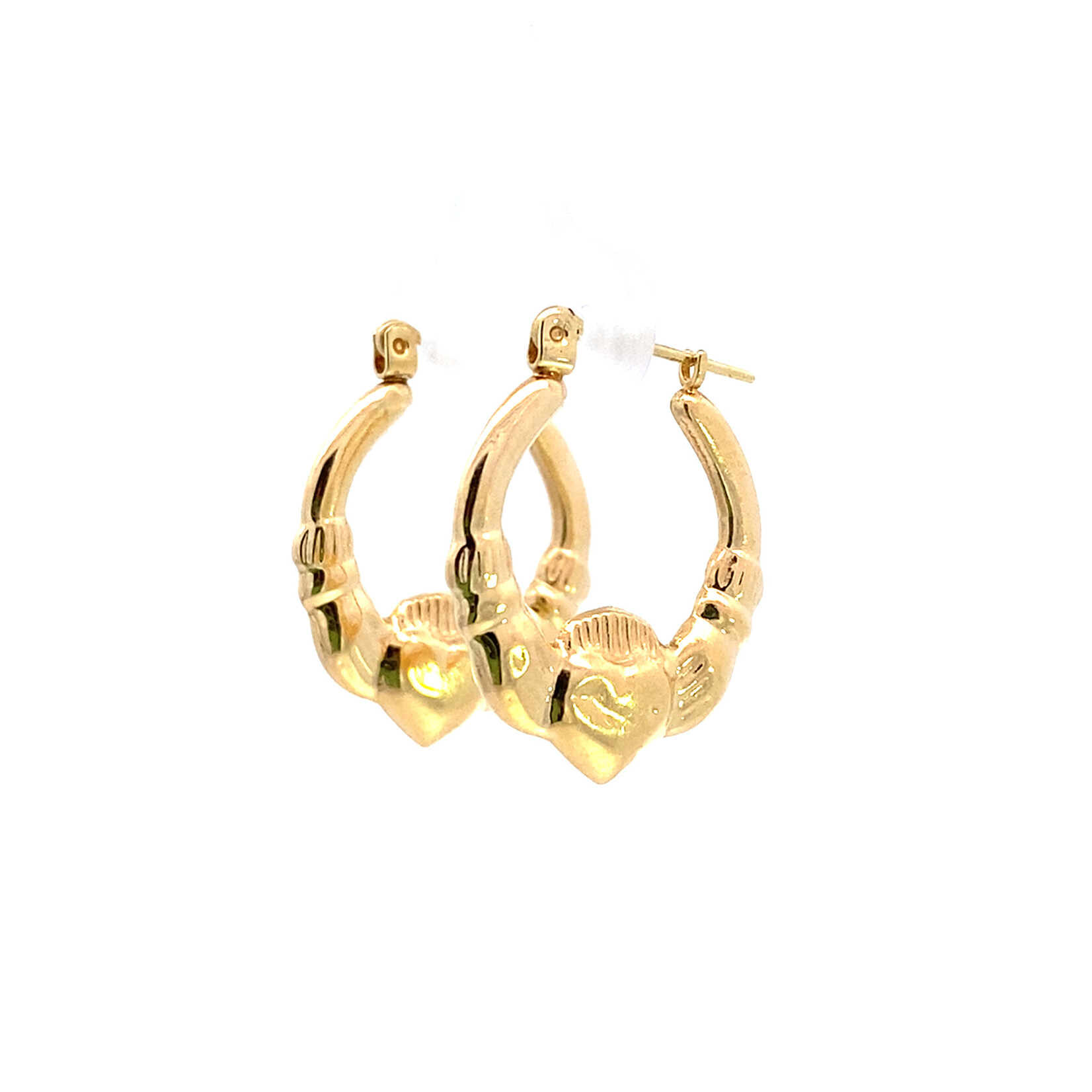 14K Yellow Gold Claddagh Hoops