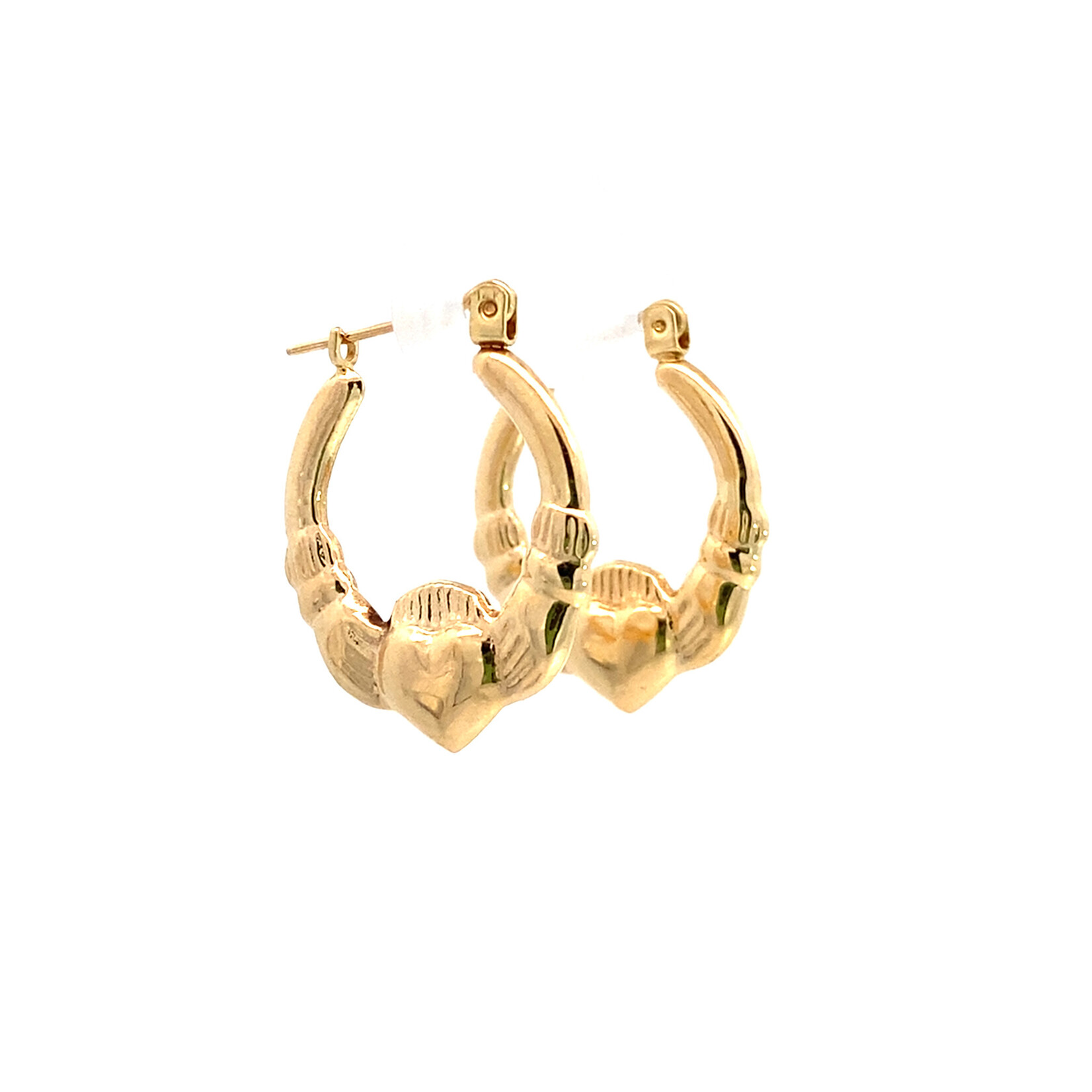 14K Yellow Gold Claddagh Hoops