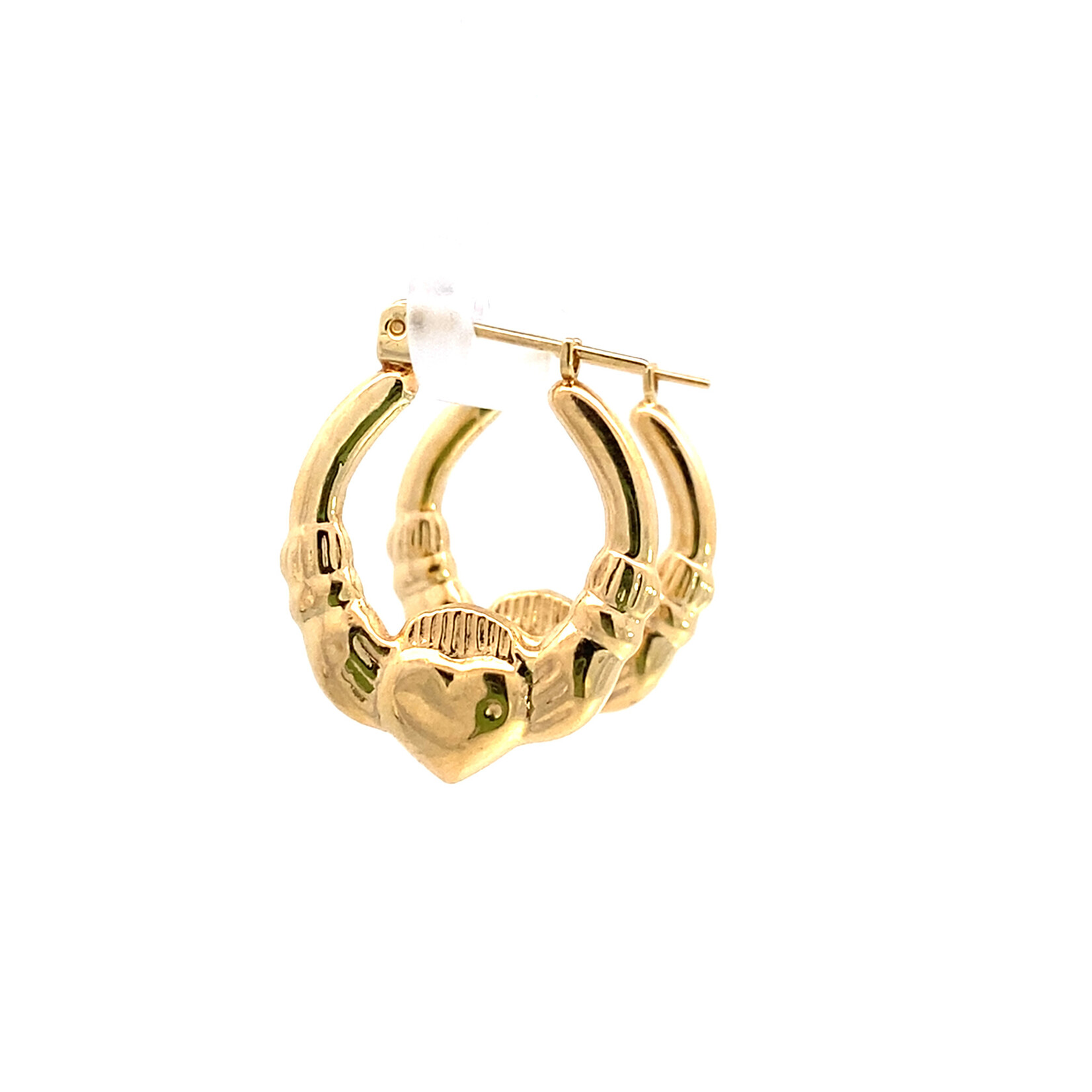 14K Yellow Gold Claddagh Hoops