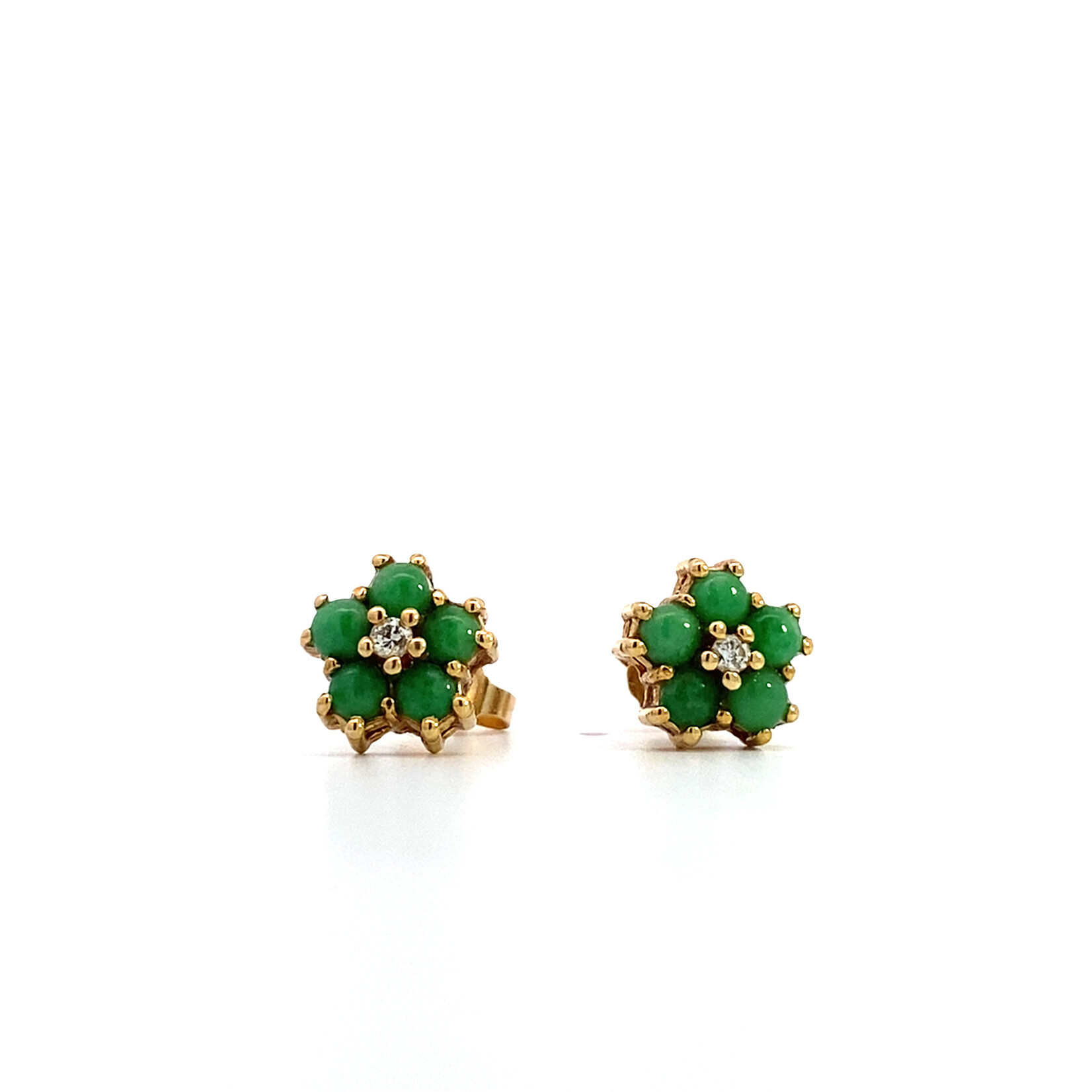 14K Yellow Gold Jade Flower Studs