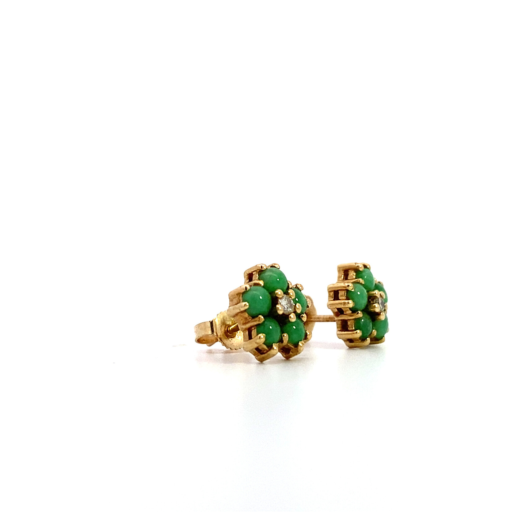 14K Yellow Gold Jade Flower Studs