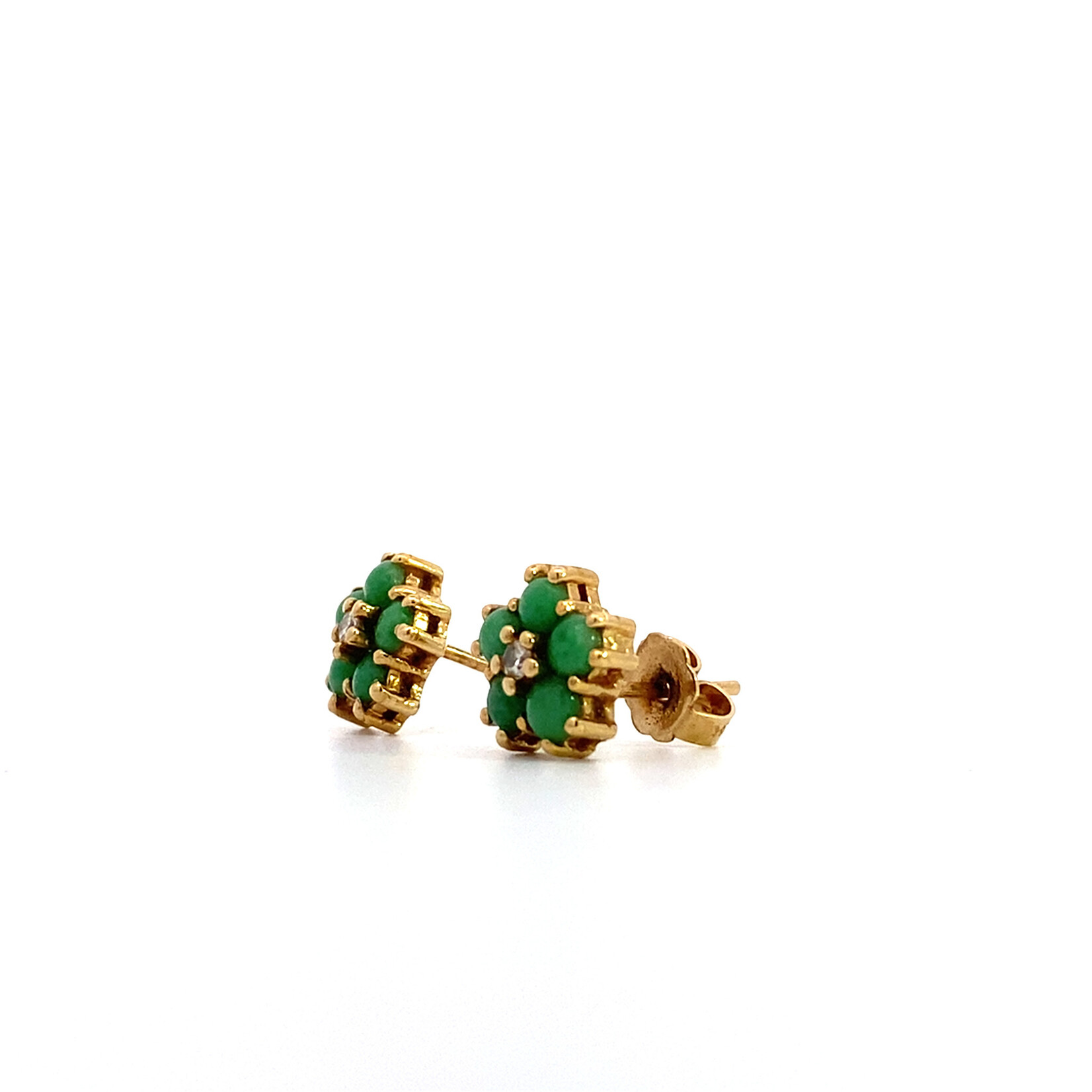 14K Yellow Gold Jade Flower Studs