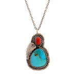 Sterling Silver Turquoise  & Coral Navajo Pendant on chain