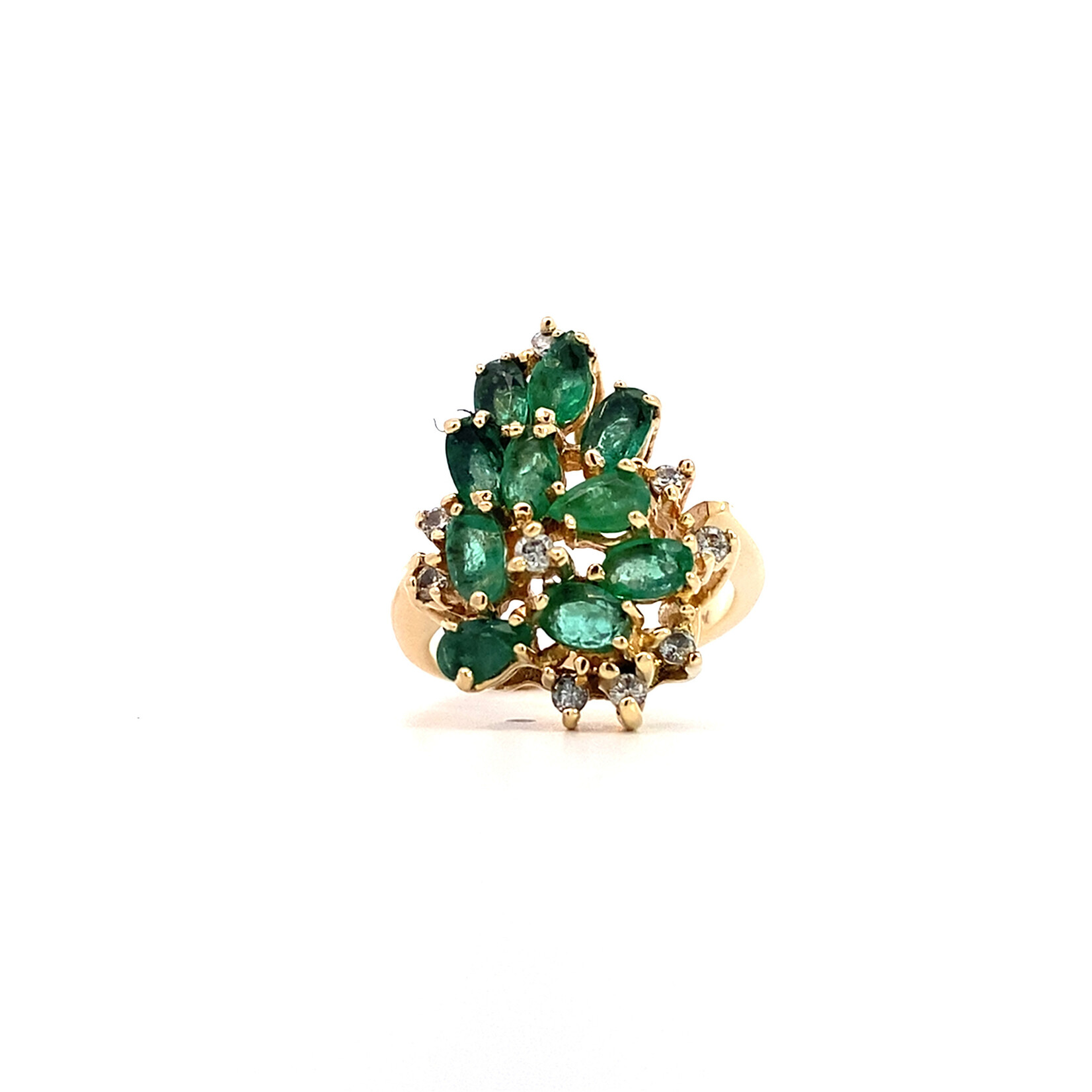 14K Yellow Gold Emerald & Diamond Ring sz6.75D+/-.23ctw E+/-2.30ctw