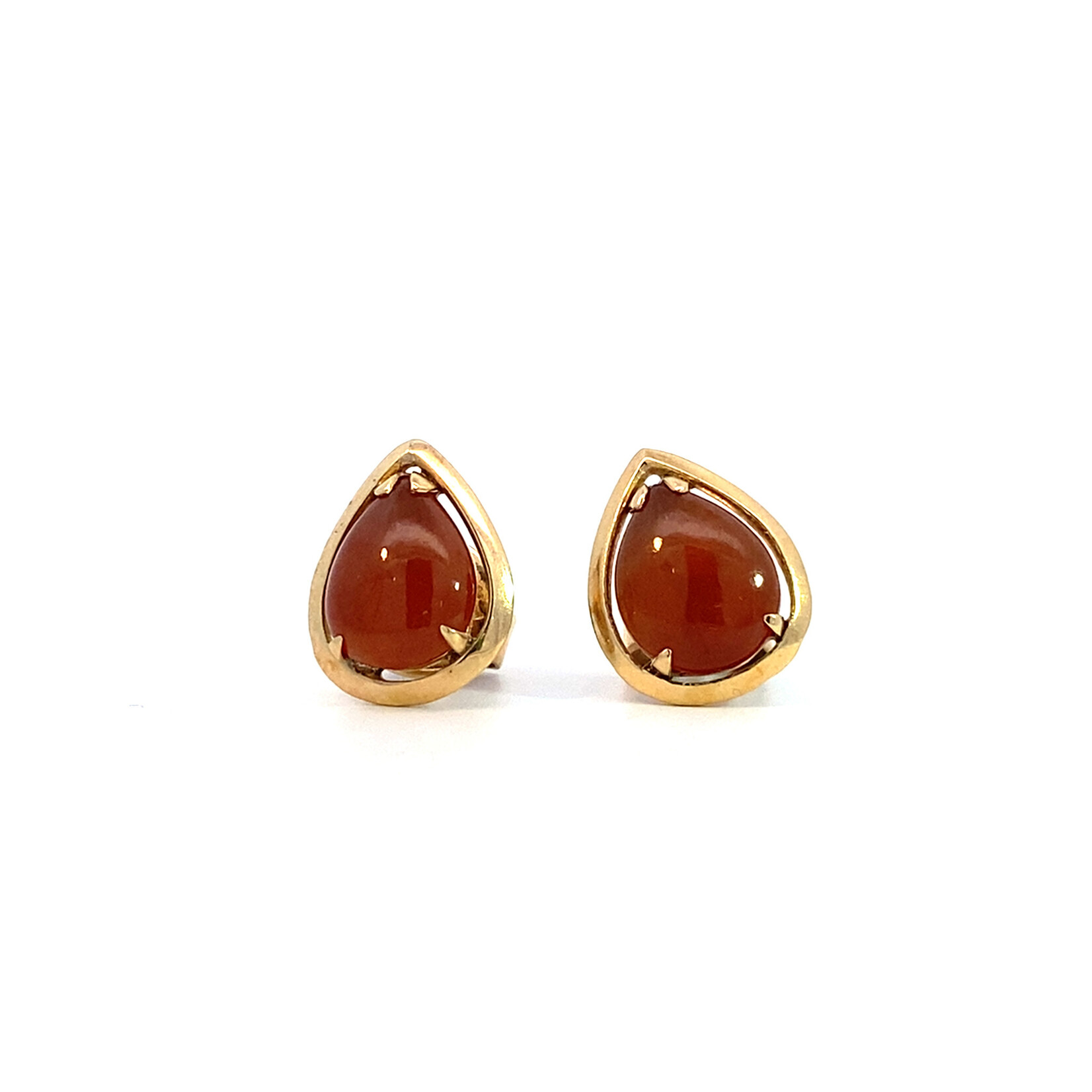 14K Yellow Gold Red Pear Shaped Jade Studs