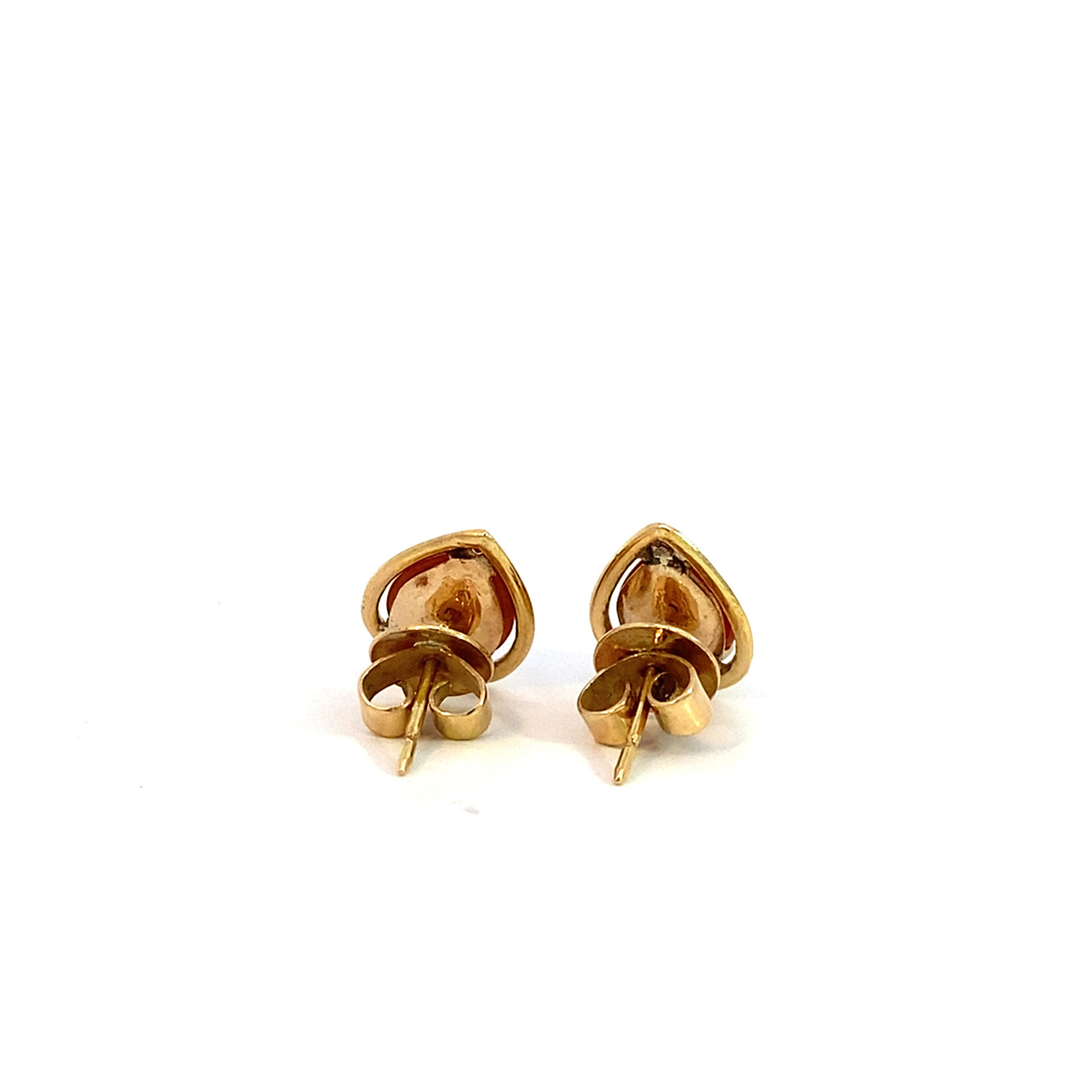 14K Yellow Gold Red Pear Shaped Jade Studs
