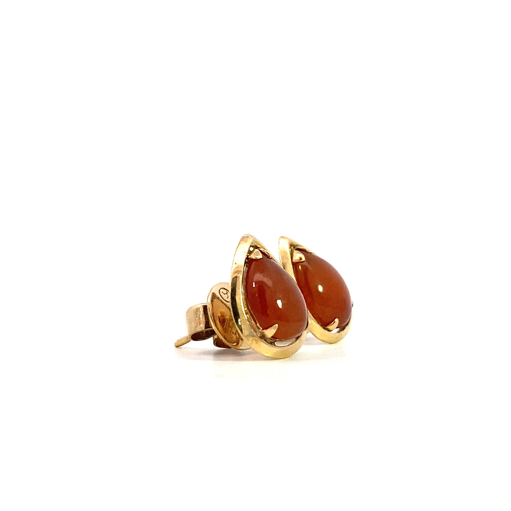 14K Yellow Gold Red Pear Shaped Jade Studs