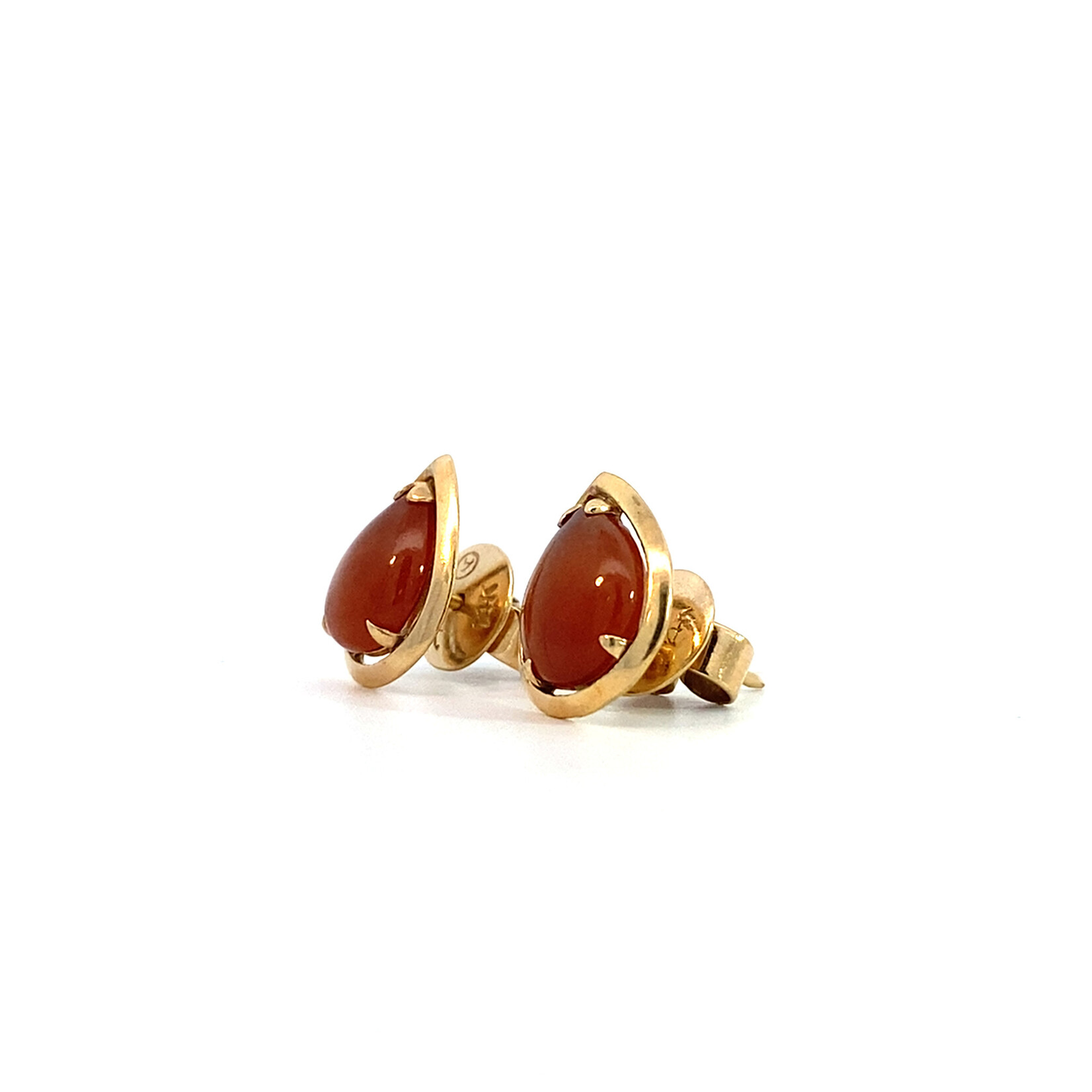 14K Yellow Gold Red Pear Shaped Jade Studs