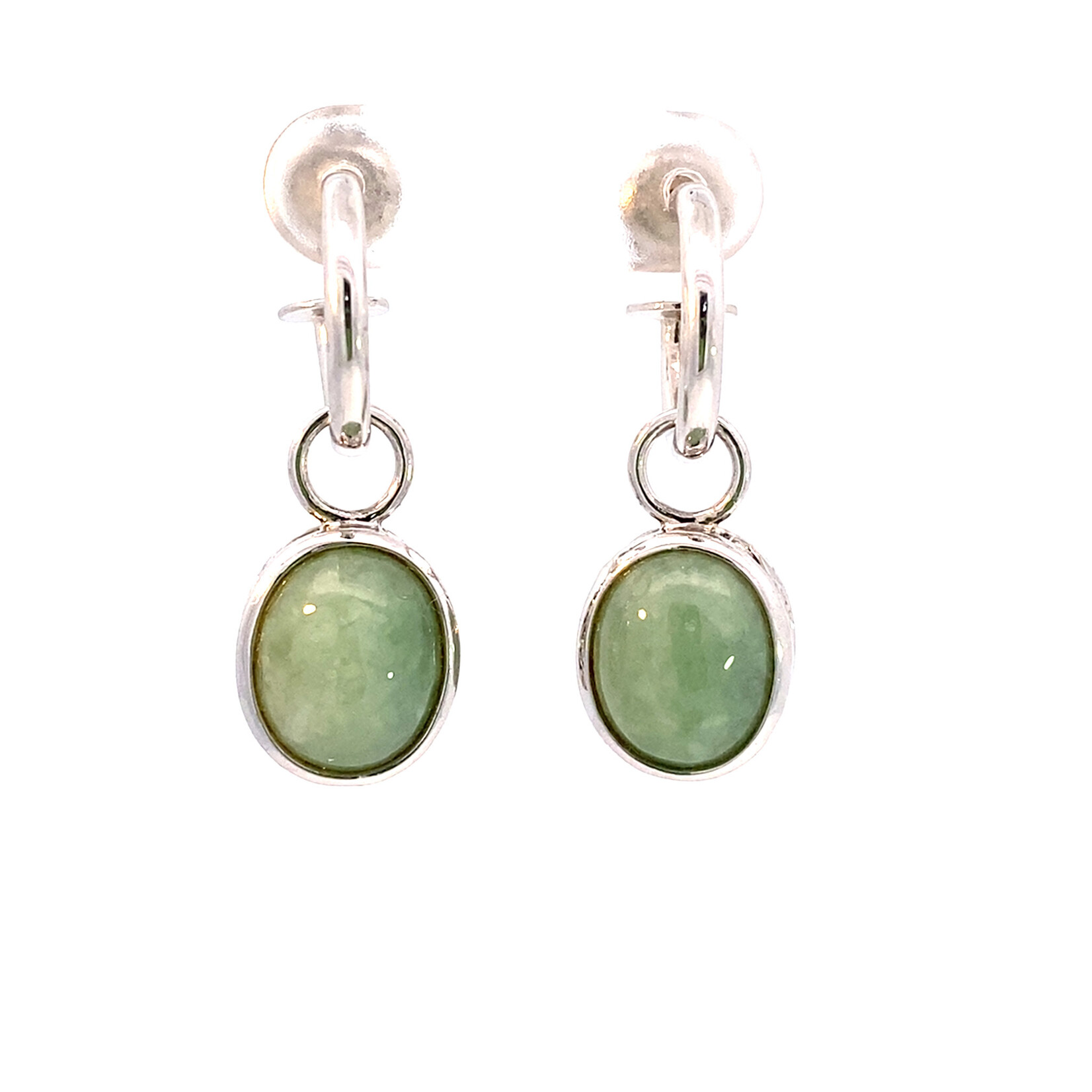 Sterling Silver Oval Green Stone Hoops