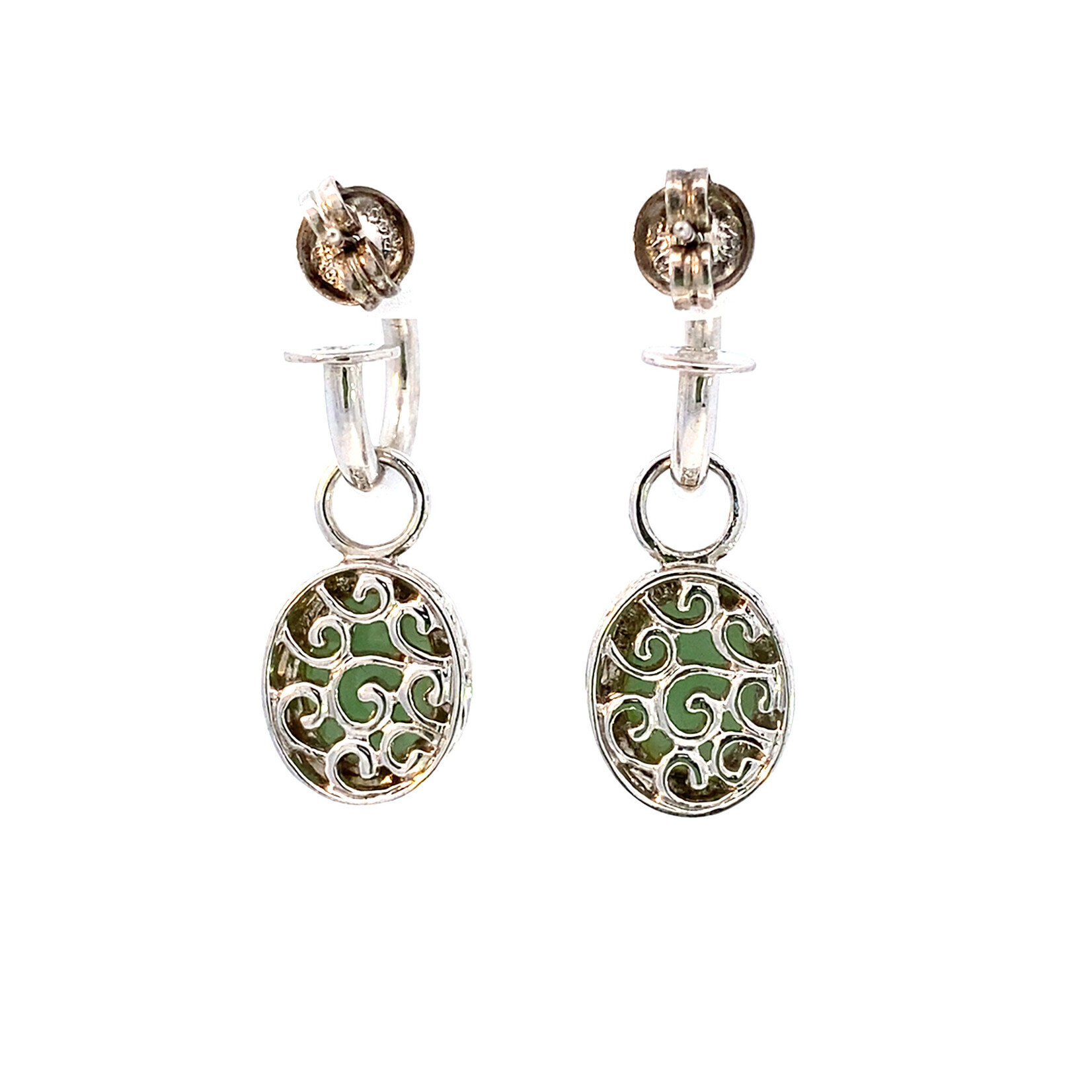 Sterling Silver Oval Green Stone Hoops