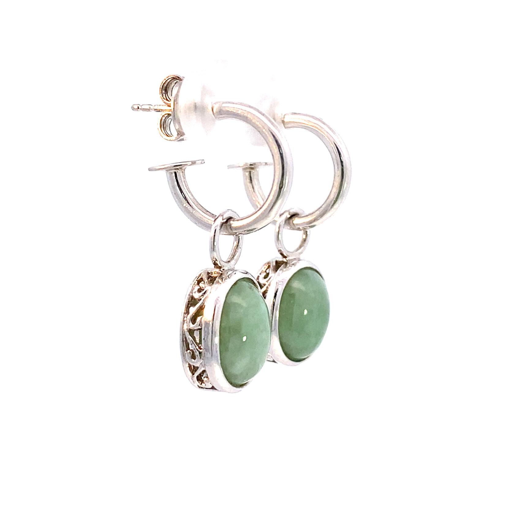 Sterling Silver Oval Green Stone Hoops