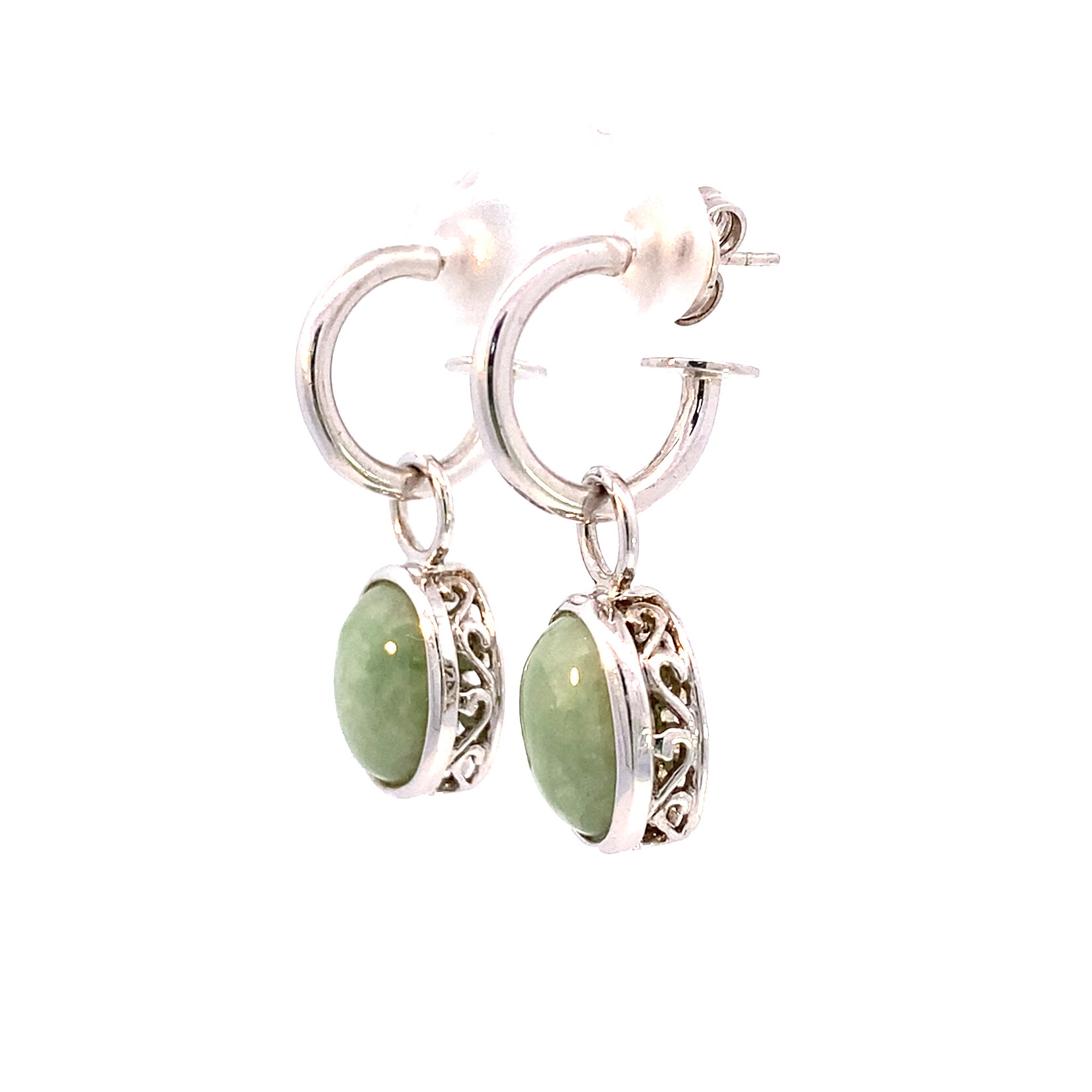 Sterling Silver Oval Green Stone Hoops