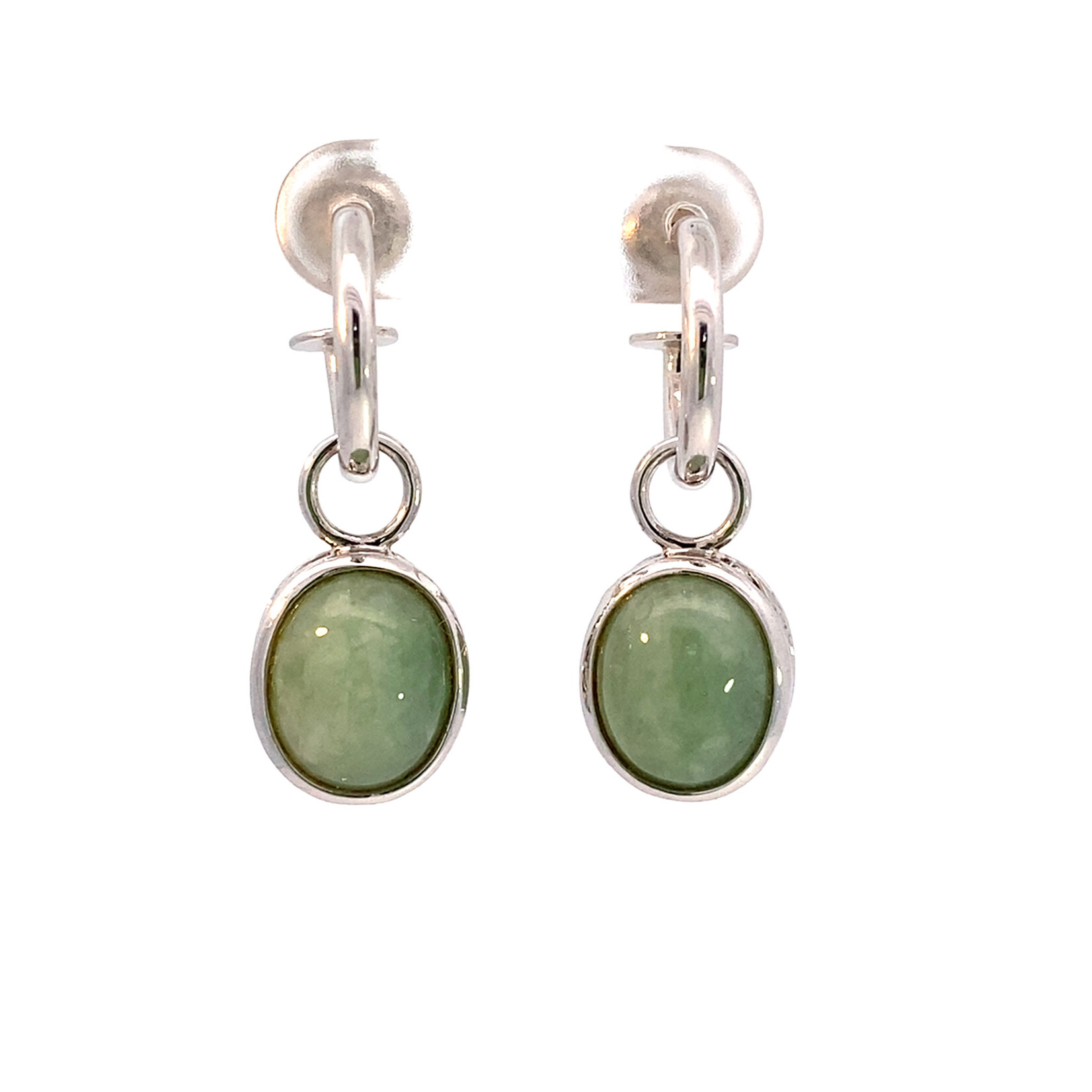 Sterling Silver Oval Green Stone Hoops