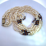 22" 6 Strand Rice Pearl and Lapis Necklace