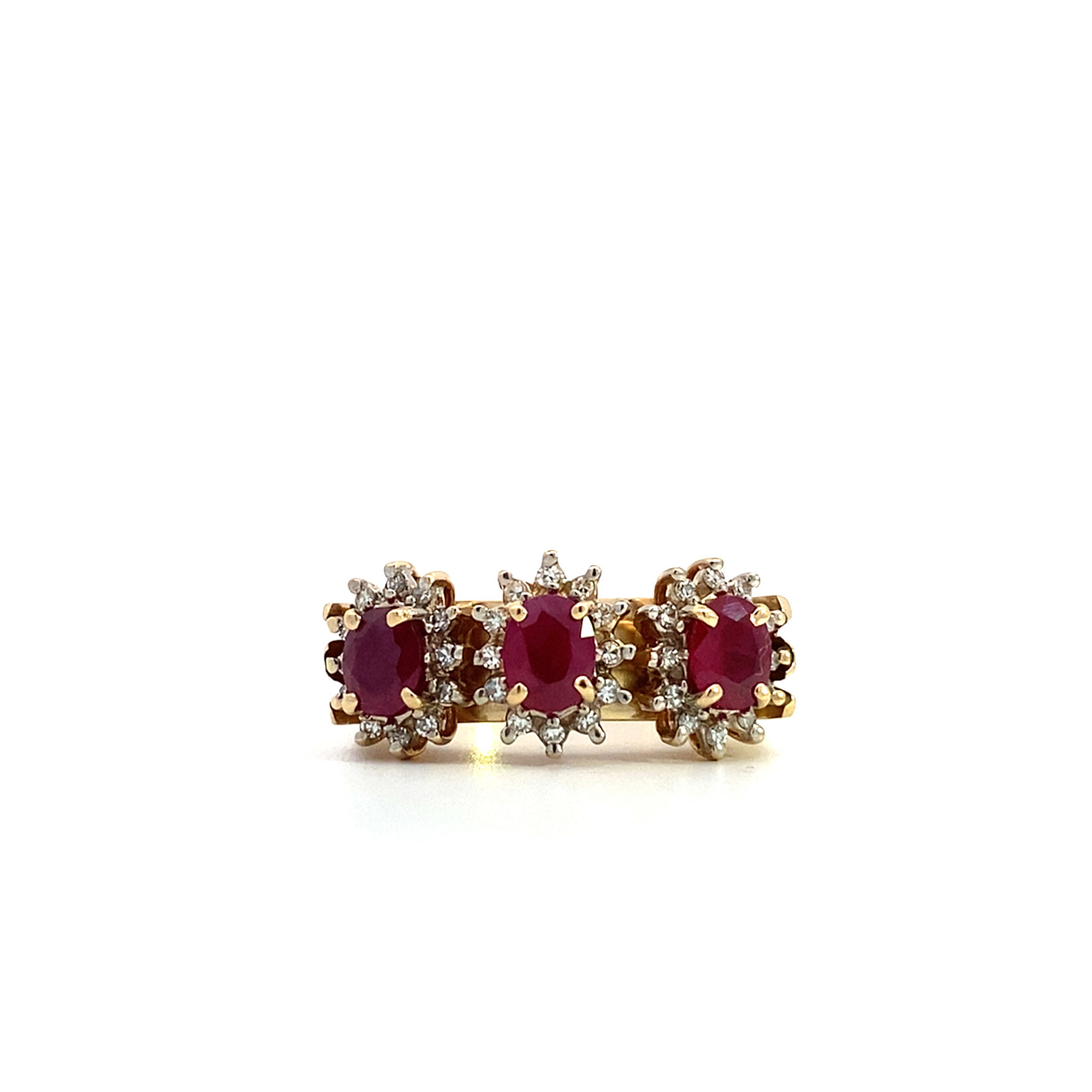 14K Yellow Gold Ruby and Diamond Halo ring size 6.75 R+/-1.25-1.50tw D+/-.36ctw