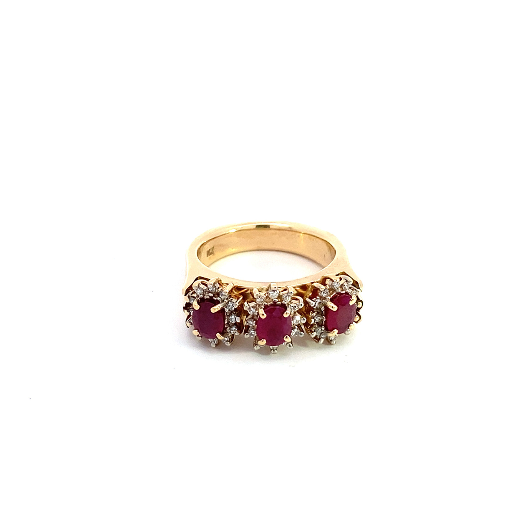 14K Yellow Gold Ruby and Diamond Halo ring size 6.75 R+/-1.25-1.50tw D+/-.36ctw