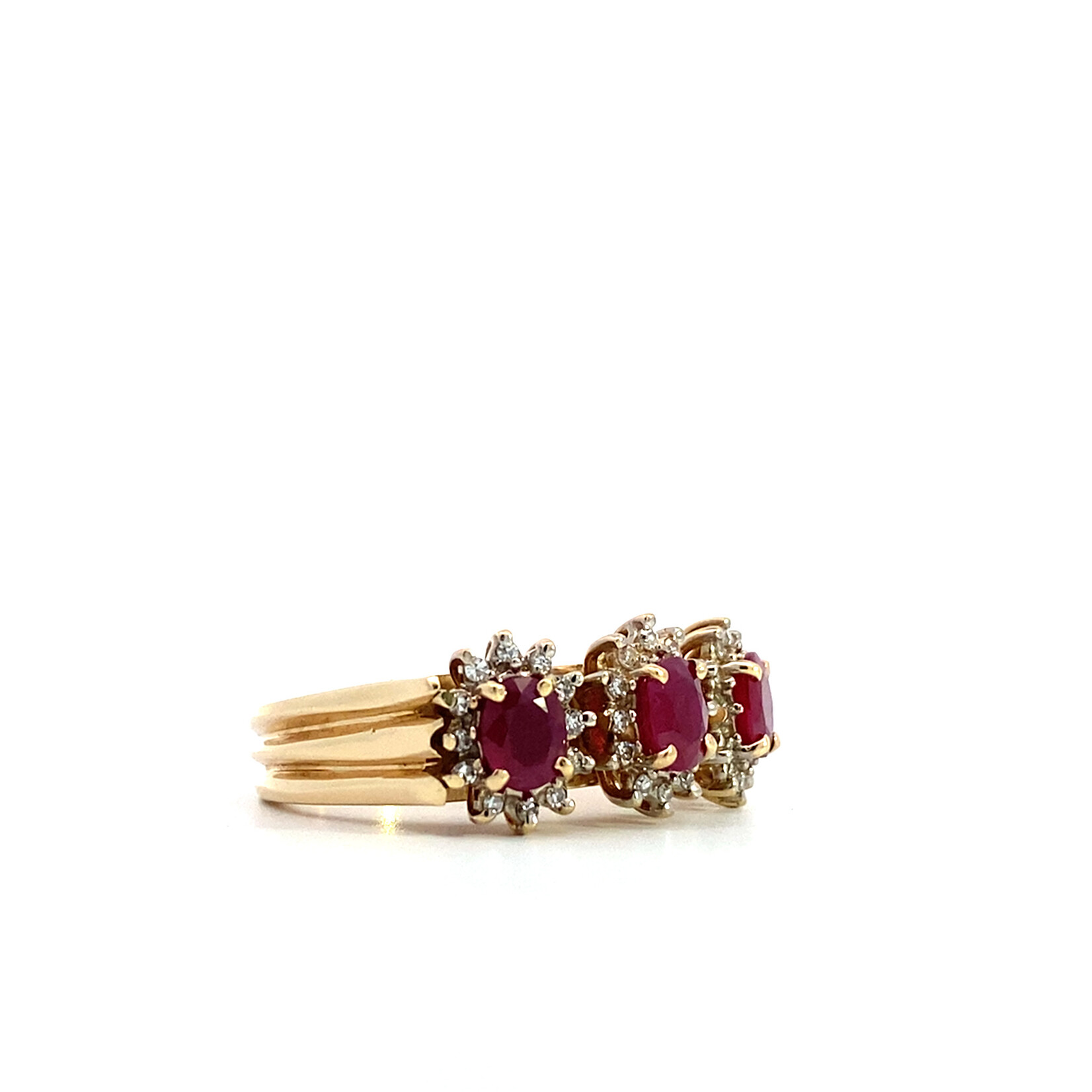 14K Yellow Gold Ruby and Diamond Halo ring size 6.75 R+/-1.25-1.50tw D+/-.36ctw