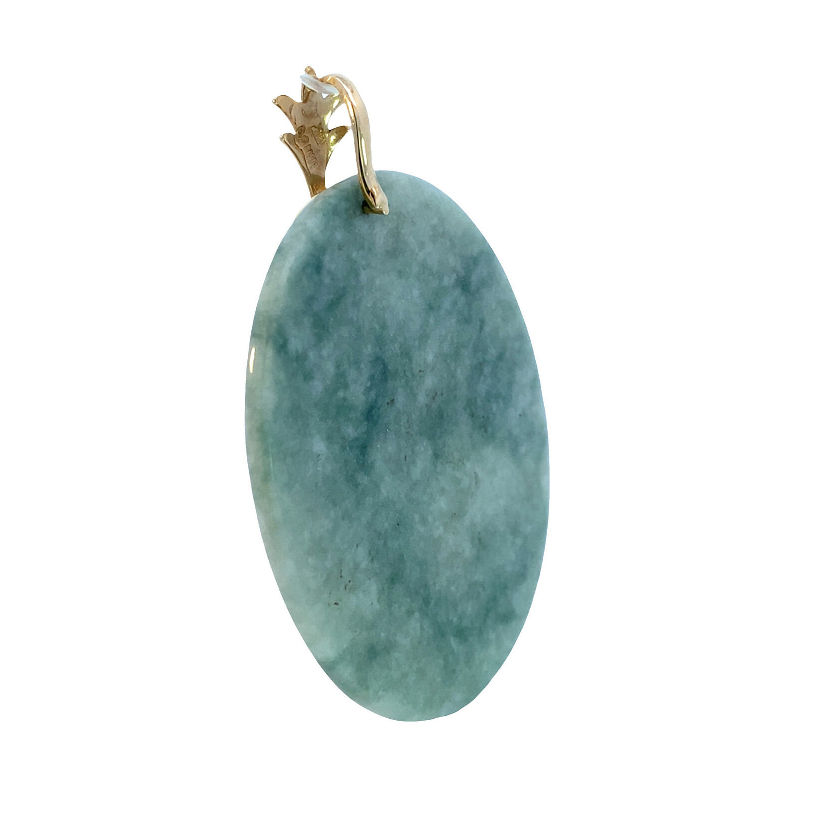14K Yellow Gold Oval Jade & Bone Phoenix MINGS Pendant