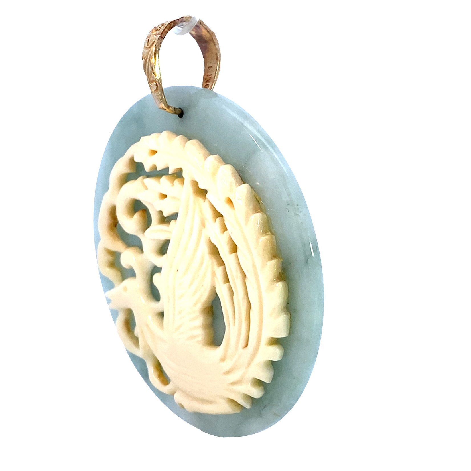 14K Yellow Gold Round Jade Phoenix MINGS Pendant