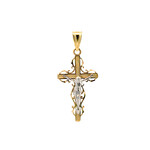 14K Yellow Gold  Two Tone 28mmx16mm Crucifix